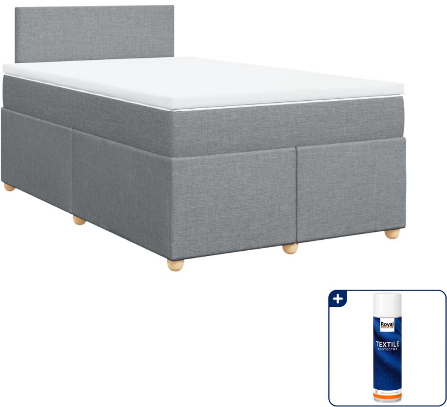 vidaXL boxspring met matras 120 x 200 cm - stof - lichtgrijs - Inclusief textielbeschermer 500 ml