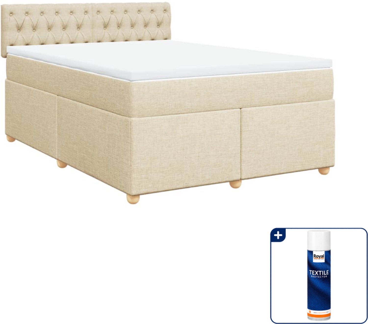 vidaXL Queensize boxspring met matras - 160 x 200 cm - crème - Inclusief textielbeschermer 500 ml