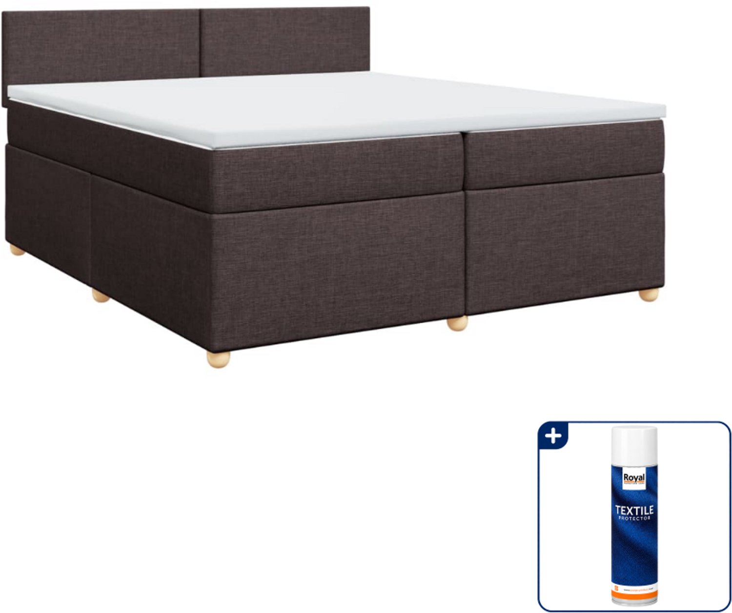 vidaXL Boxspring - Super kingsize - 200 x 200 cm - donkerbruin - Inclusief textielbeschermer 500 ml