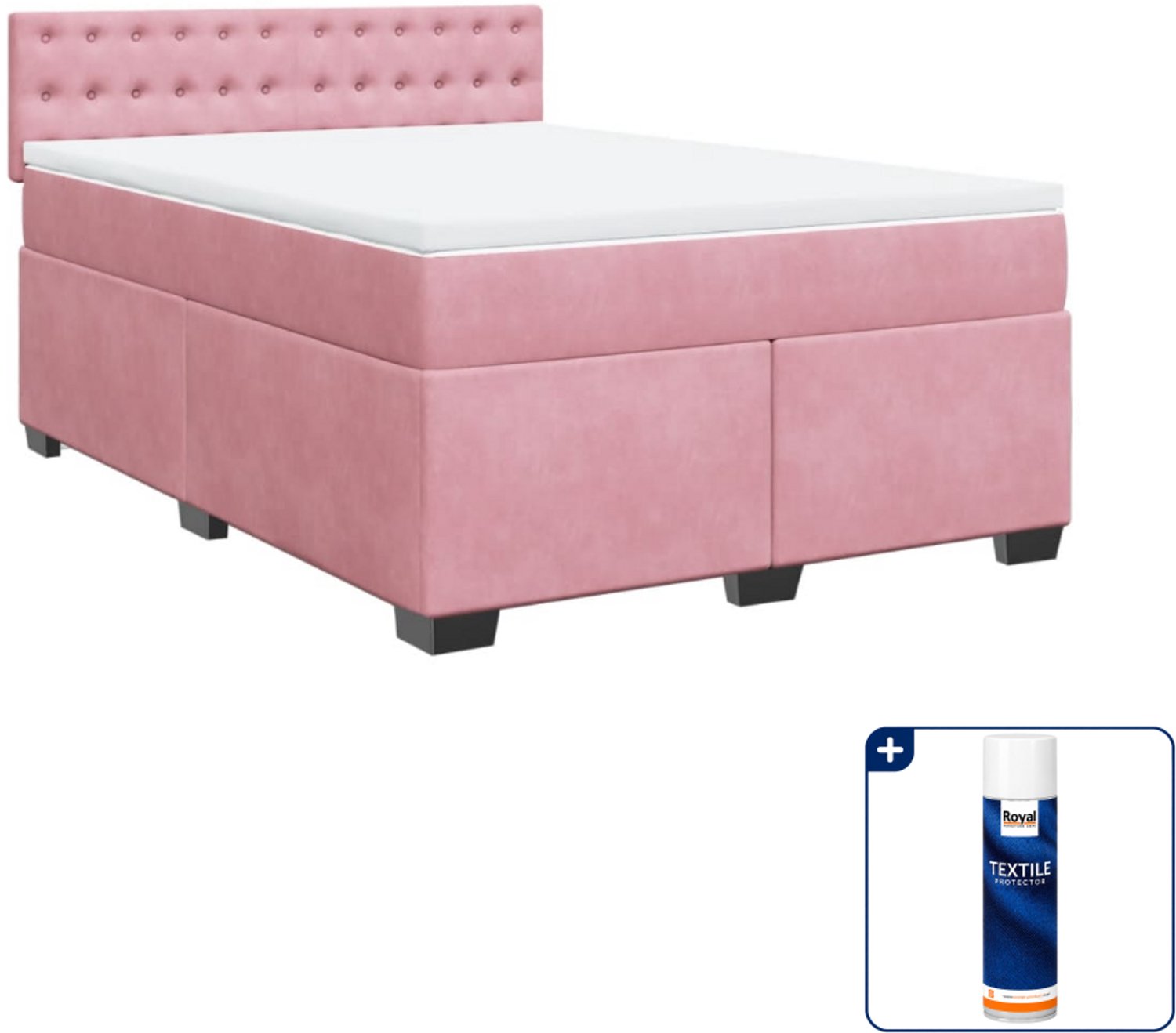 vidaXL boxspring met matras Small double 140 x 200 cm - roze - Inclusief textielbeschermer 500 ml
