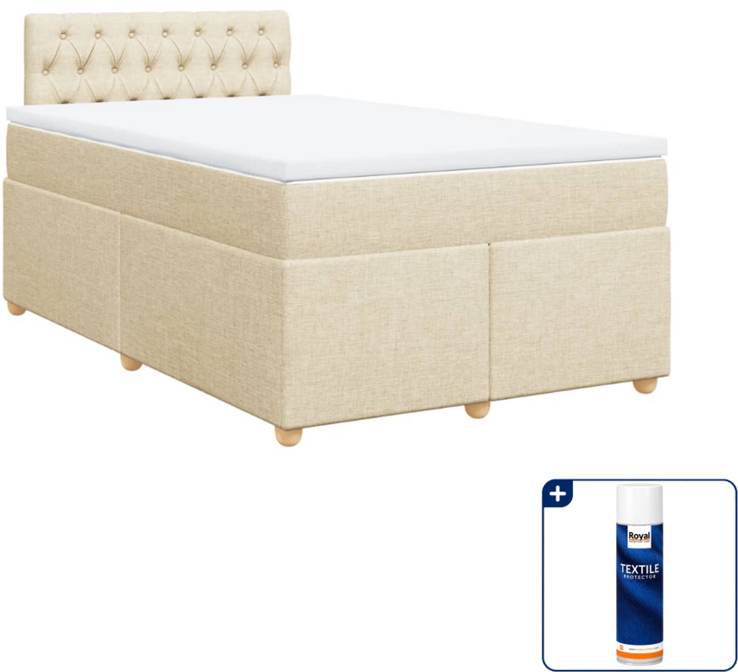 vidaXL boxspring met matras 120 x 190 cm - stof - crèmekleurig - Inclusief textielbeschermer 500 ml