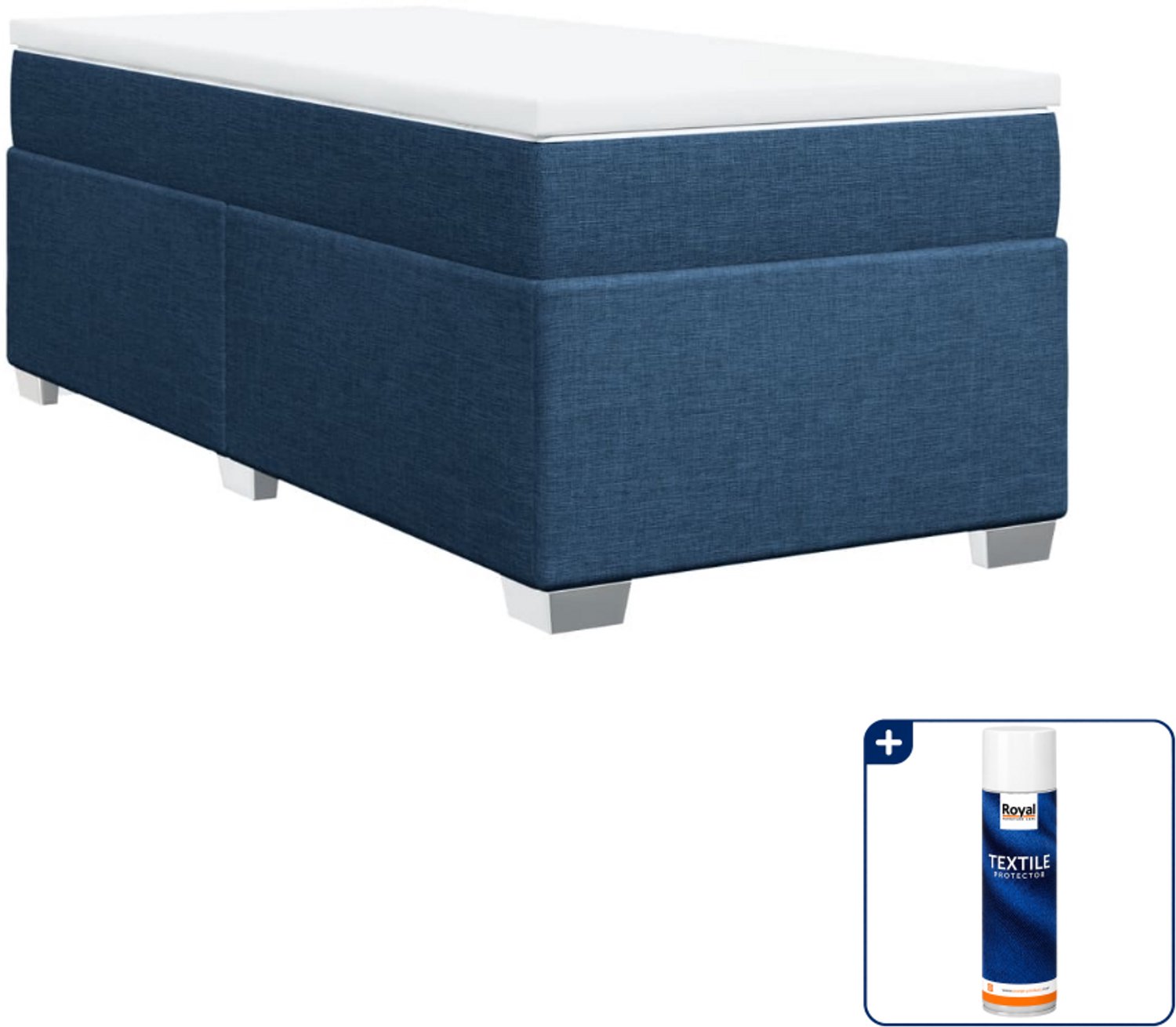 vidaXL boxspring met matras 90 x 200 cm - blauw - Inclusief textielbeschermer 500 ml