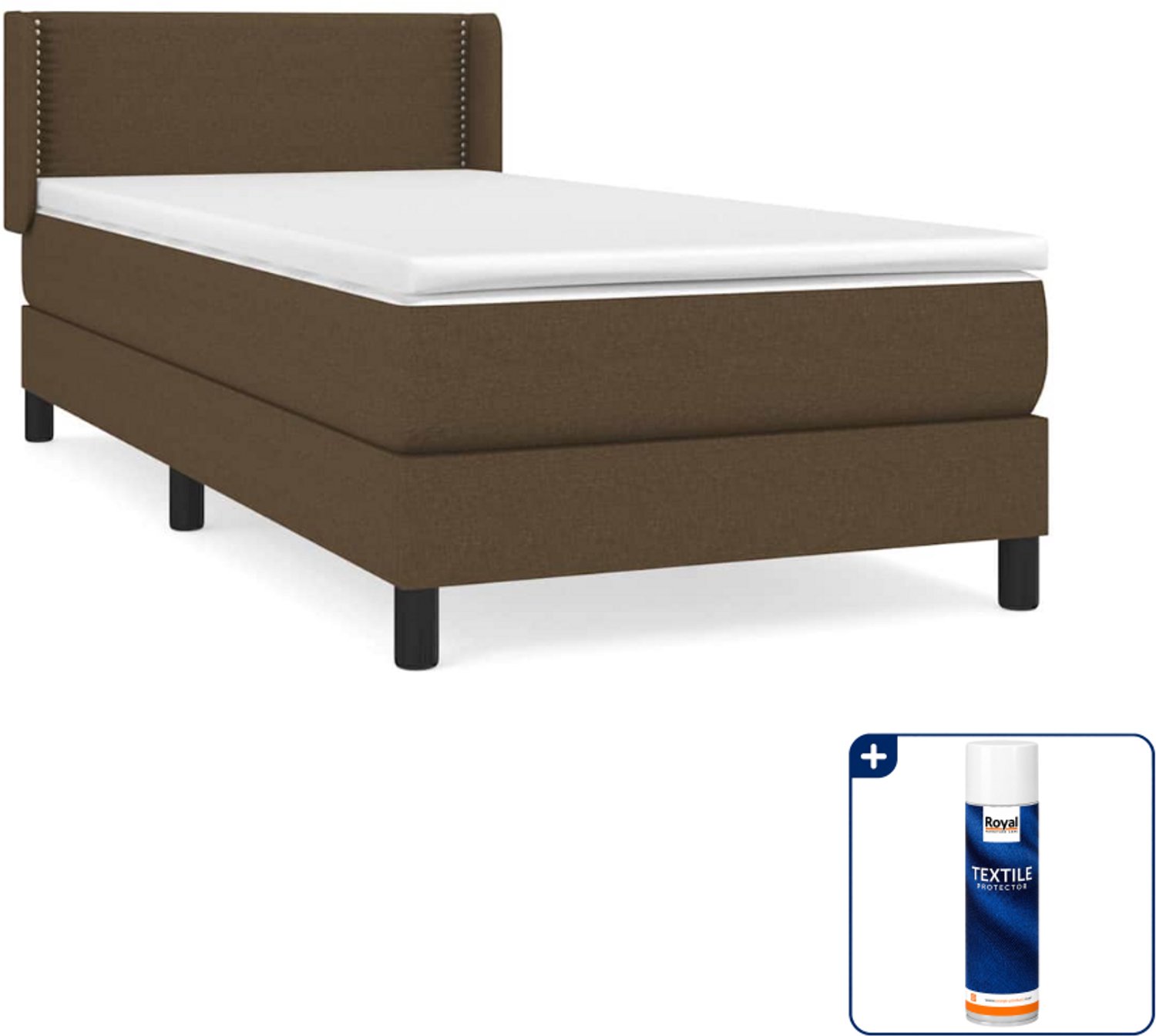 vidaXL boxspring met matras - 100 x 200 cm - donkerbruin - Inclusief textielbeschermer 500 ml