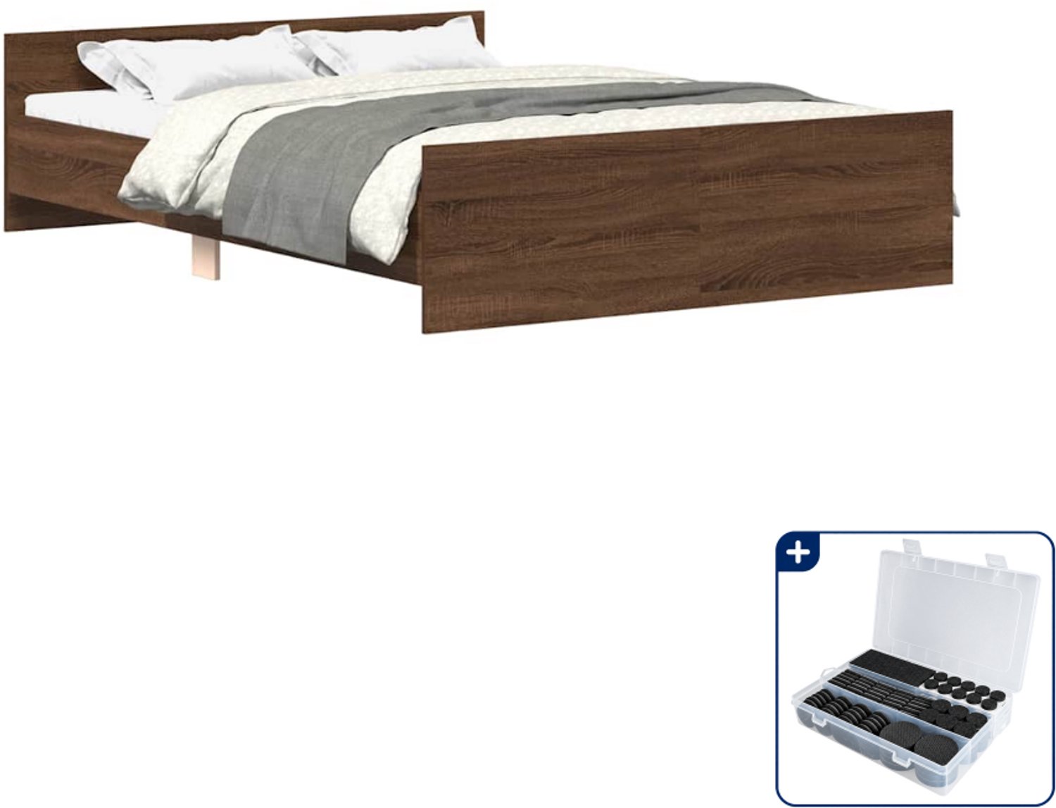 vidaXL bedframe - Small double - 140 x 200 cm - bruineiken - Inclusief antikrasvilt 177-delig Grijs