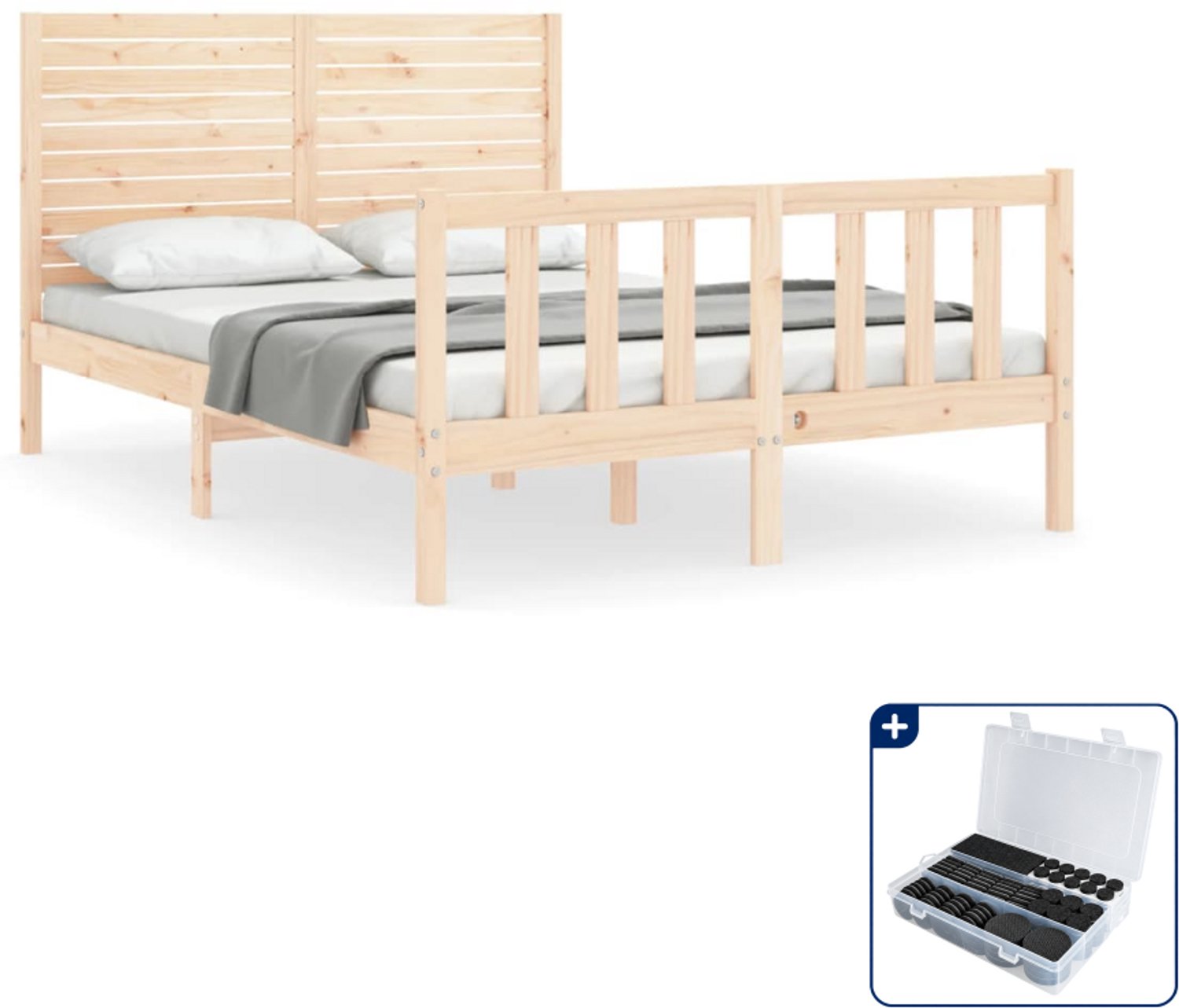 vidaXL bedframe - Small double - 140 x 200 cm - massief grenenhout - Inclusief antikrasvilt 177-delig Bruin