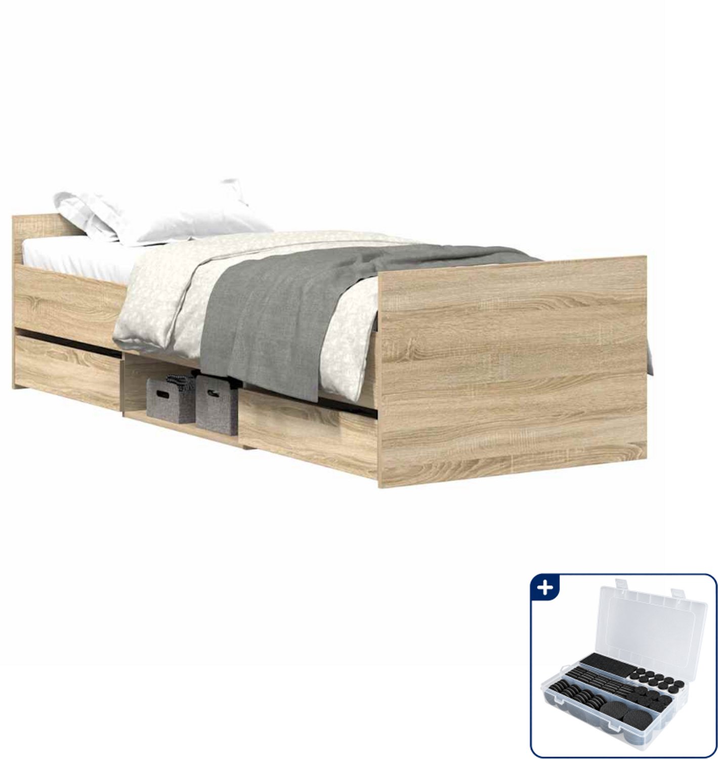 vidaXL bedframe met lades 90 x 200 cm - sonoma eikenkleur - Inclusief antikrasvilt 177-delig Zwart