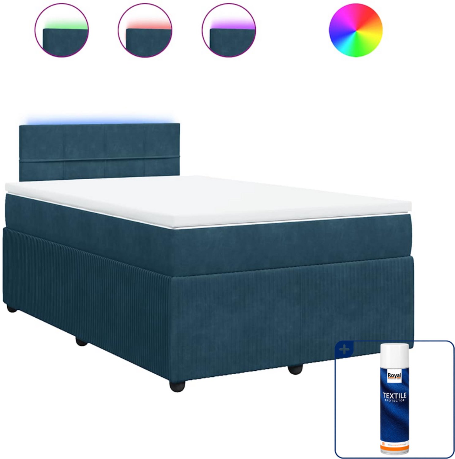 vidaXL boxspring met matras 120 x 190 cm - fluweel - blauw - Inclusief textielbeschermer 500 ml