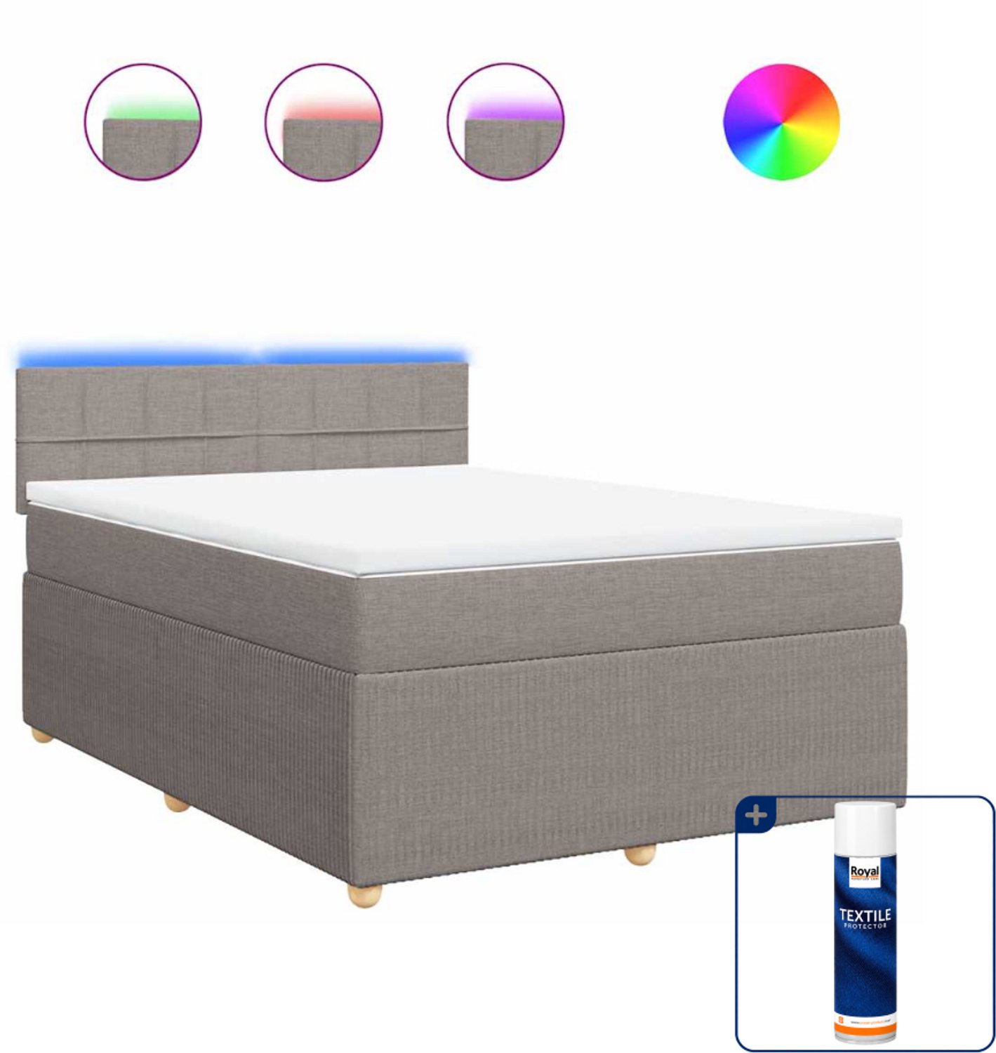 vidaXL boxspring met matras - 140 x 190 cm - stof - taupe - Inclusief textielbeschermer 500 ml
