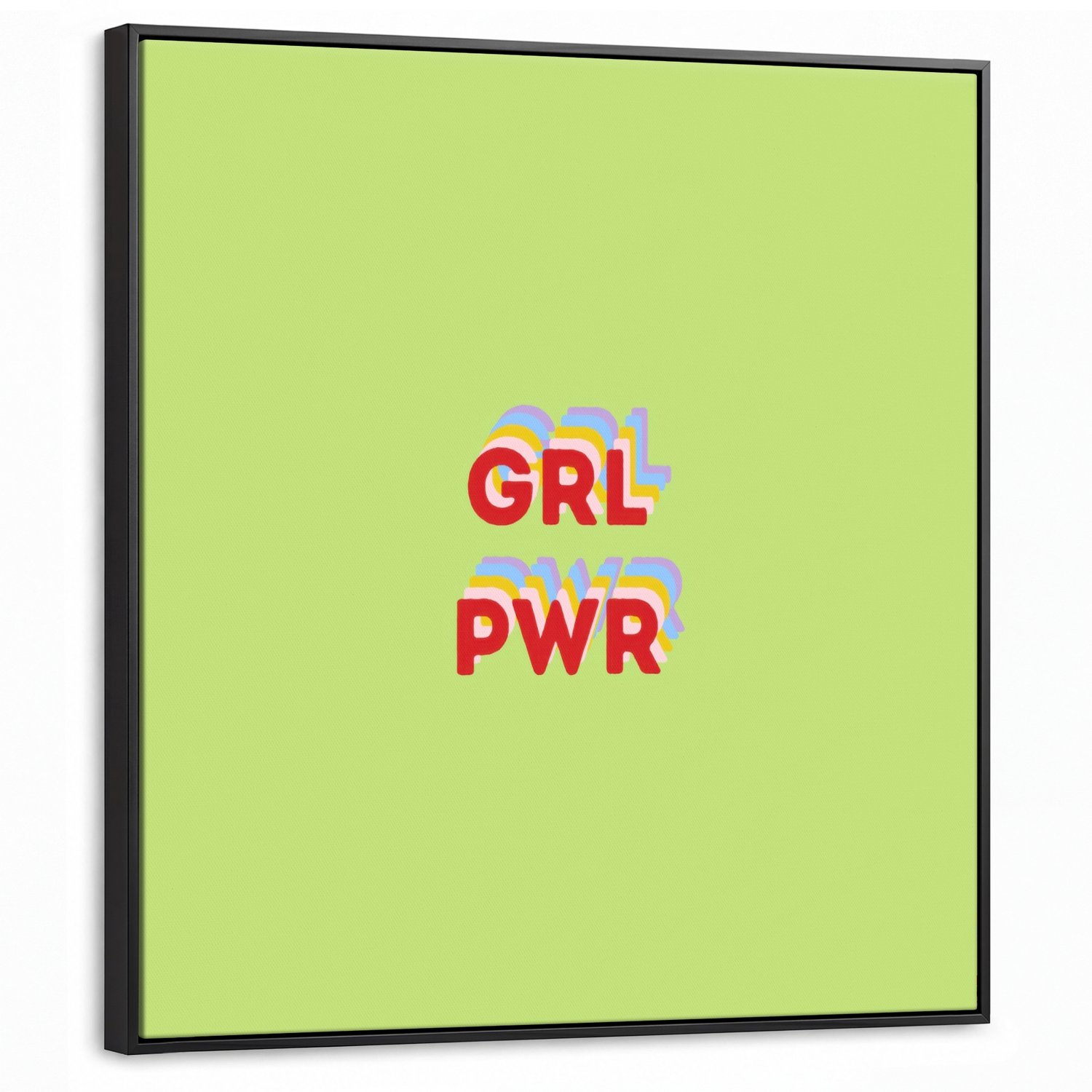 Canvas Schilderij met Baklijst 90x90cm - Grl pwr - Groen - Rood - 3D - Muurdecoratie woonkamer - Slaapkamer decoratie - Kamer accessoires - Schilderijen op canvas met lijst