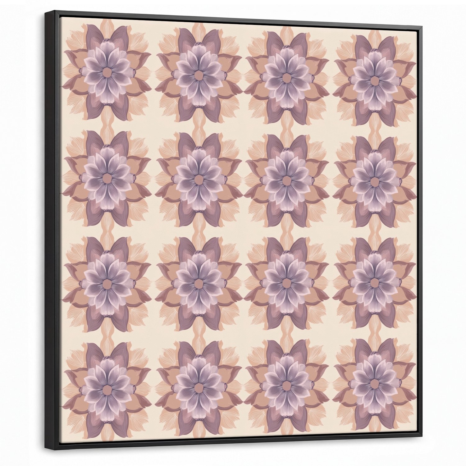 Canvas Schilderij met Baklijst 90x90cm - Klassiek - Patroon - Paars - Muurdecoratie woonkamer - Slaapkamer decoratie - Kamer accessoires - Schilderijen op canvas met lijst