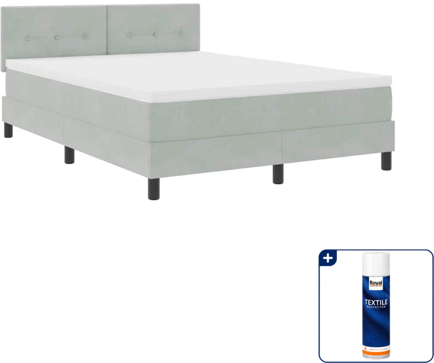 vidaXL LED boxspringbed - 140 x 190 cm - fluweel - lichtgrijs - Inclusief textielbeschermer 500 ml