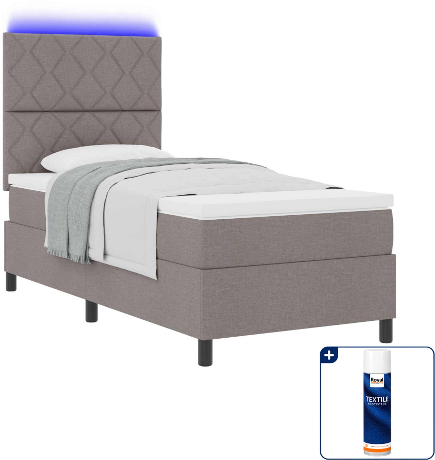 vidaXL boxspring met led - 90 x 190 cm - stof - taupe - Inclusief textielbeschermer 500 ml