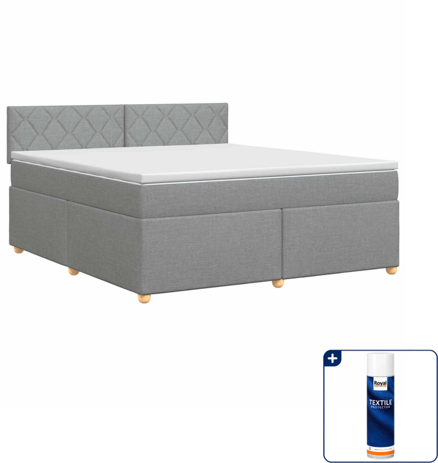 vidaXL Boxspringbed - Kingsize - 180 x 200 cm - Lichtgrijs - Inclusief textielbeschermer 500 ml