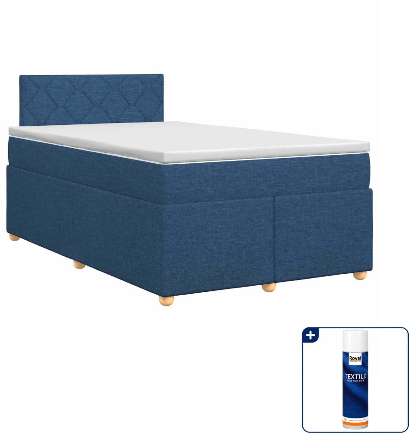 vidaXL boxspringbed met matras - 120 x 190 cm - stof - blauw - Inclusief textielbeschermer 500 ml