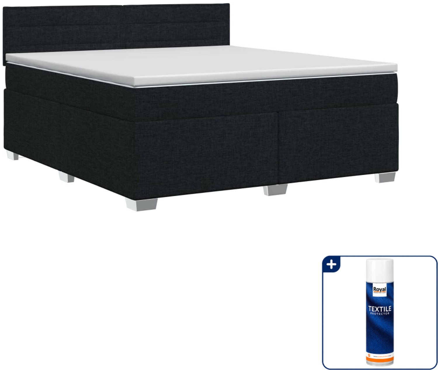 vidaXL Boxspringbed Kingsize - 180 x 200 cm - zwart - Inclusief textielbeschermer 500 ml
