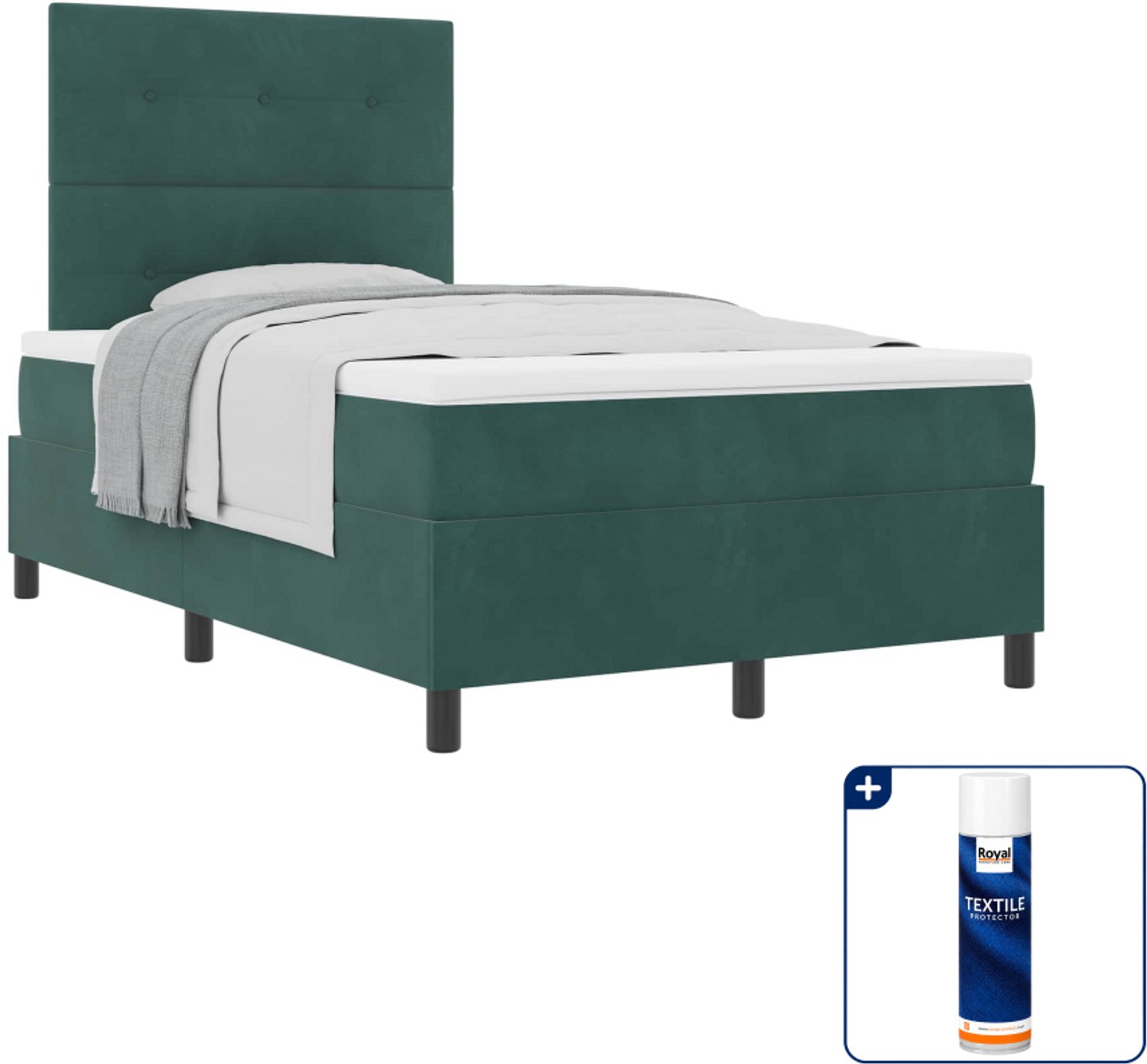 vidaXL boxspringbed - 120 x 200 cm - fluweel - donkergroen - Inclusief textielbeschermer 500 ml