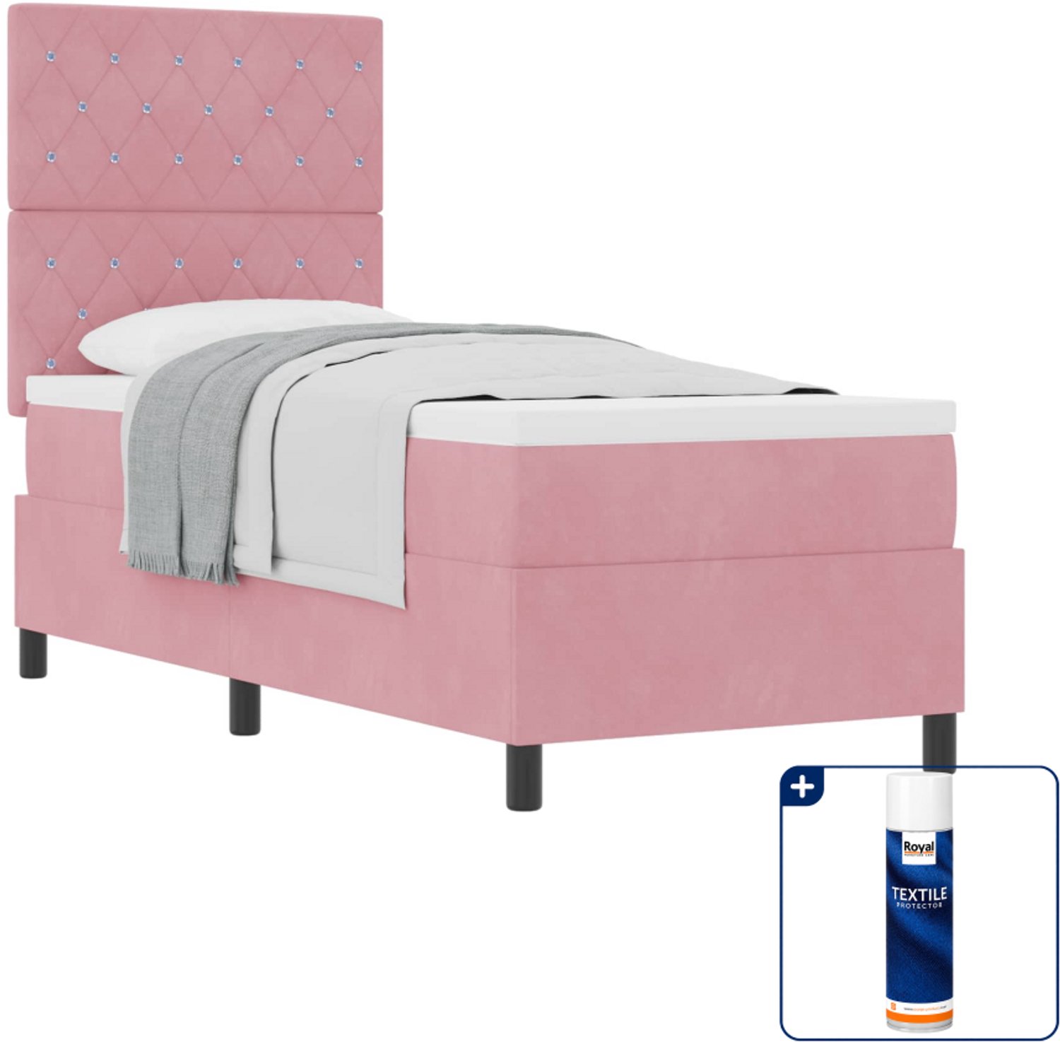 vidaXL boxspringbed met matras - 80 x 200 cm - fluweel - roze - Inclusief textielbeschermer 500 ml