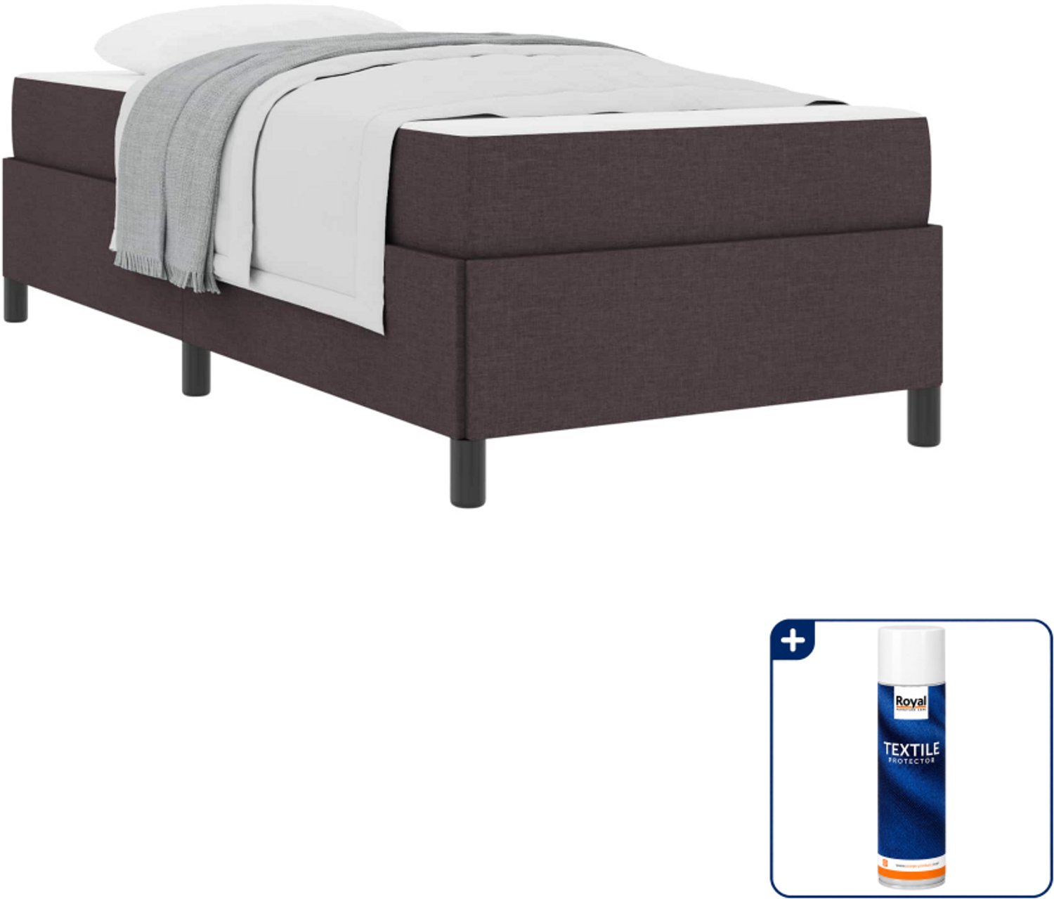 vidaXL boxspringbed - 90 x 190 cm - stof - donkerbruin - Inclusief textielbeschermer 500 ml