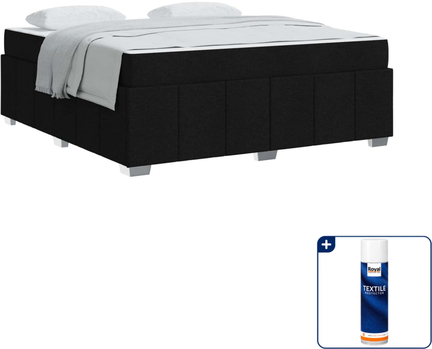 vidaXL Kingsize boxspring met matras - 180 x 200 cm - zwart - stof - Inclusief textielbeschermer 500 ml Lichtgrijs