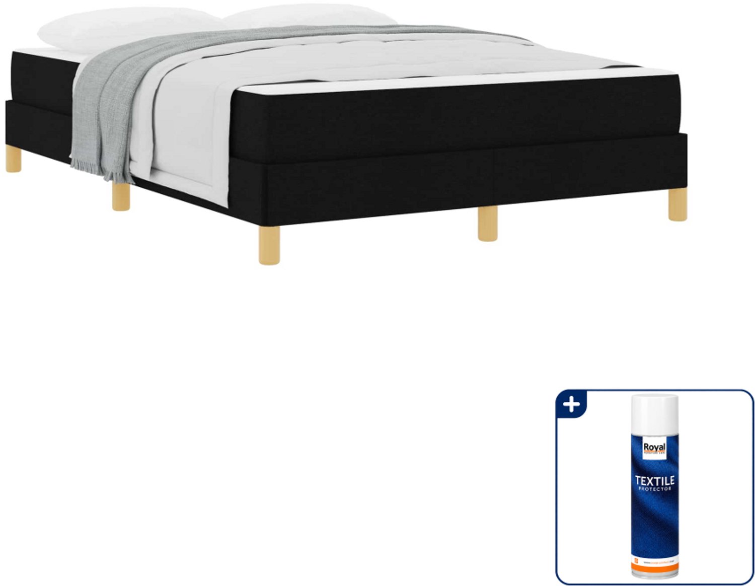 vidaXL boxspringbed met matras - queensize - stof - zwart - Inclusief textielbeschermer 500 ml