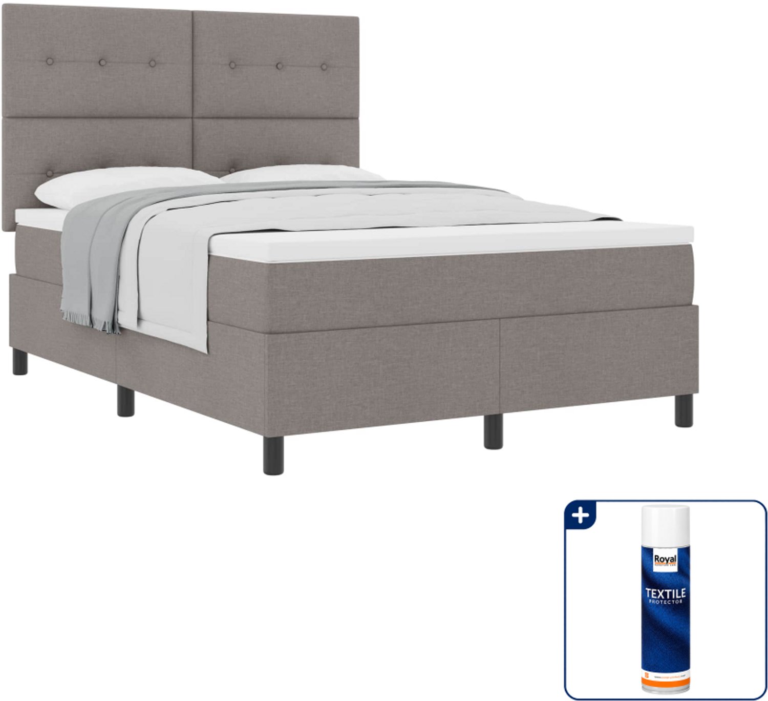 vidaXL boxspringbed - Queensize - 160 x 200 cm - taupe - Inclusief textielbeschermer 500 ml