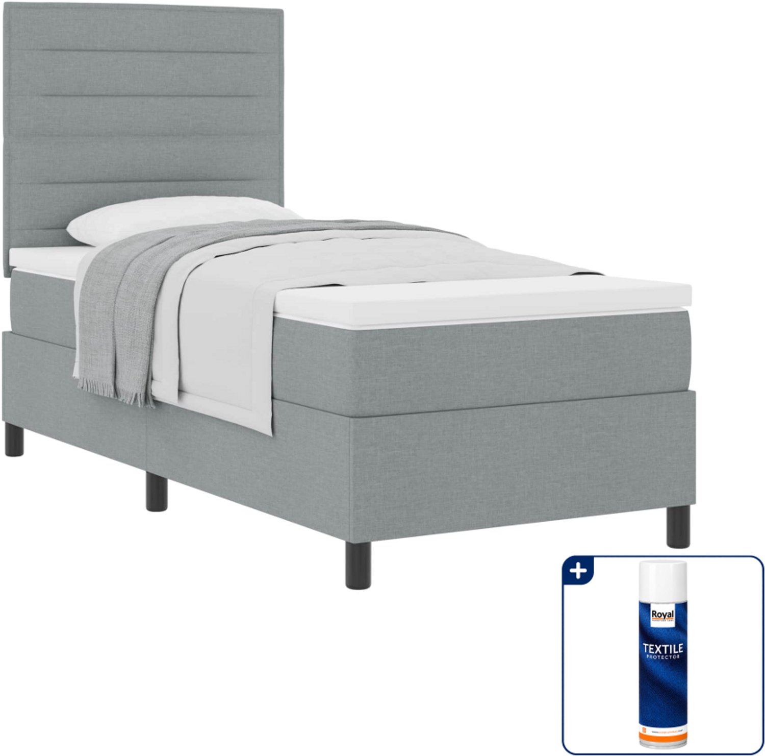 vidaXL boxspringbed - 80 x 200 cm - stof - lichtgrijs - Inclusief textielbeschermer 500 ml