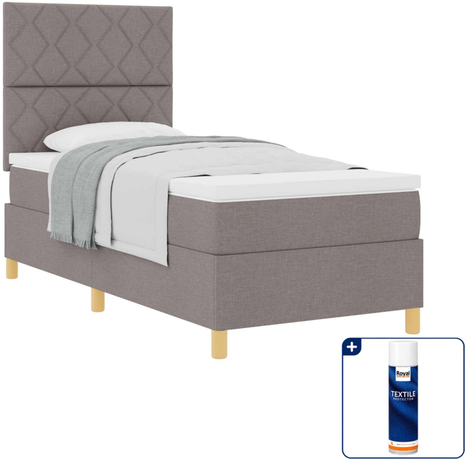 vidaXL boxspringbed - 90 x 190 cm - stof - taupe - Inclusief textielbeschermer 500 ml