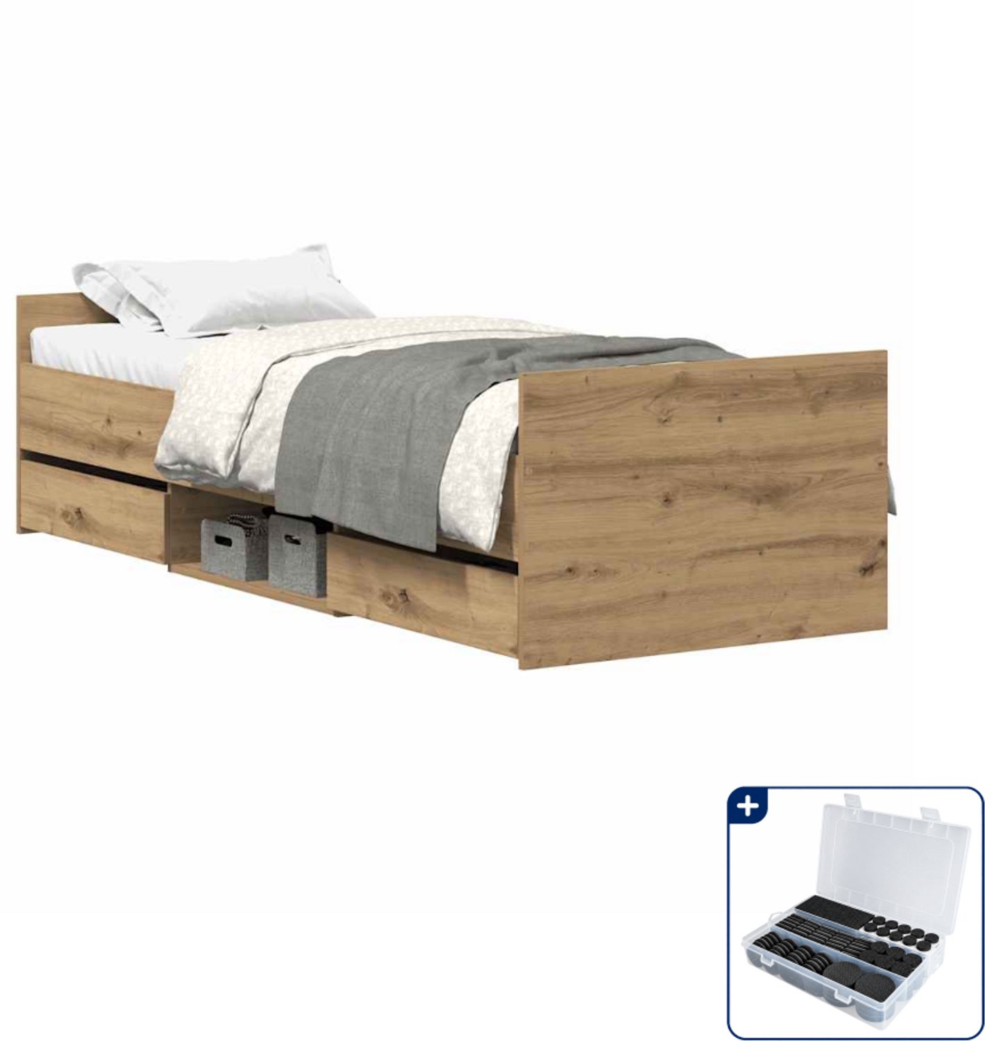 vidaXL bedframe - 90 x 200 cm - bewerkt hout - artisan eiken - Inclusief antikrasvilt 177-delig