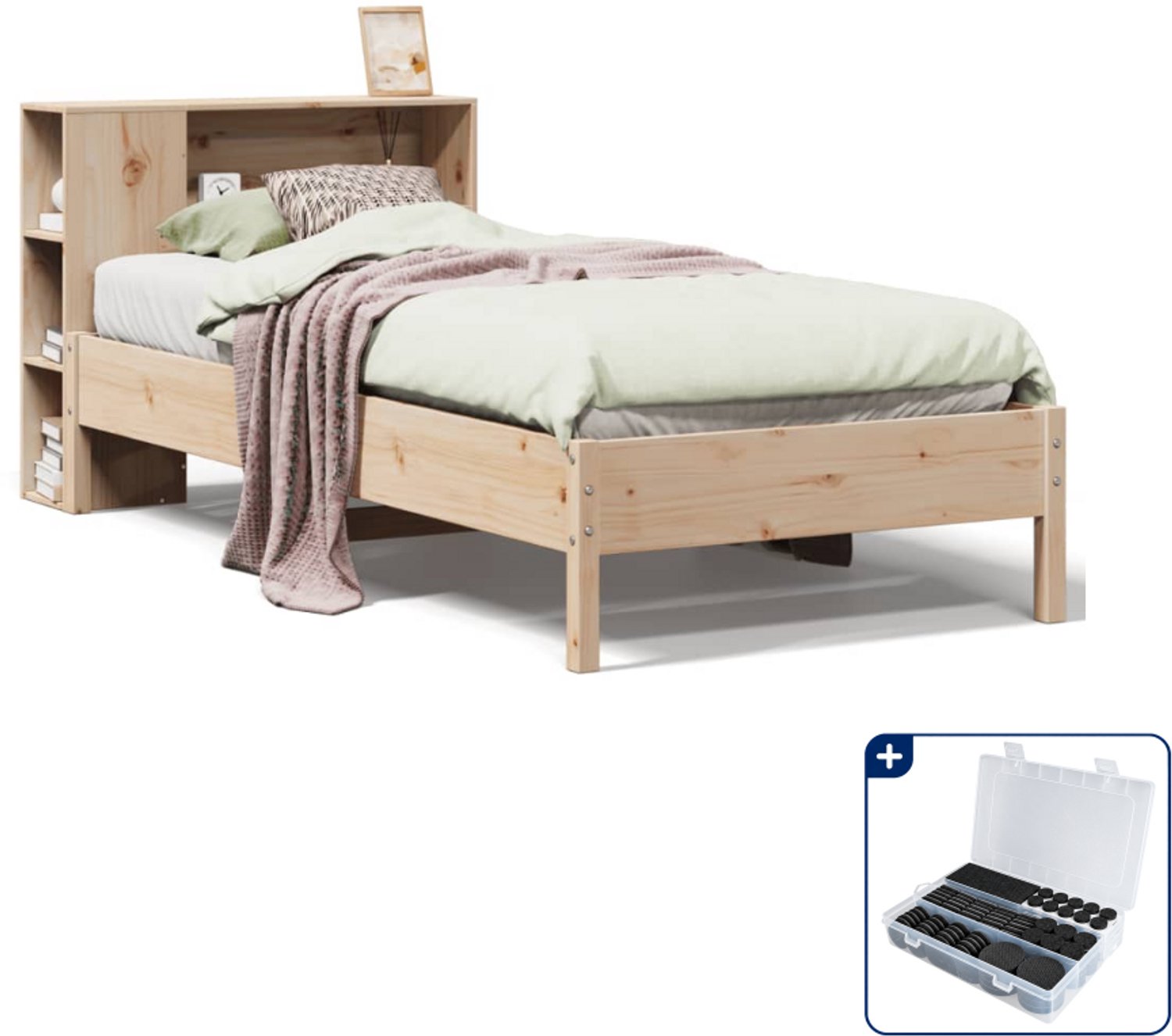 vidaXL bed met boekenkast - 75 x 190 cm - massief grenenhout - Inclusief antikrasvilt 177-delig Bruin