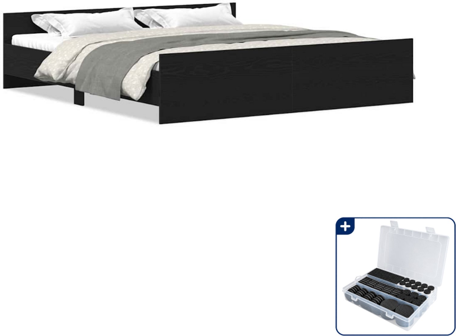 vidaXL Bedframe - 200 x 200 cm - zwart eiken - Inclusief antikrasvilt 177-delig Bruin