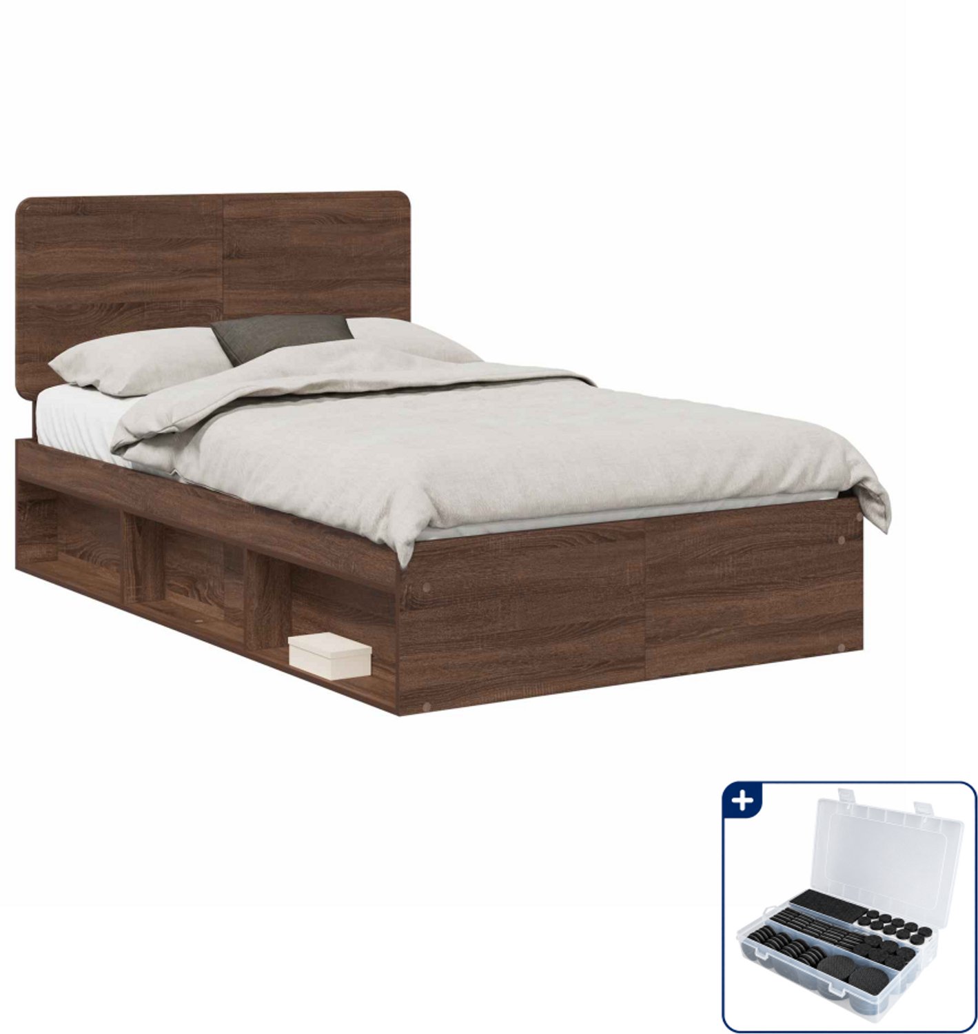 vidaXL bedframe - 120 x 190 cm - bewerkt hout - bruin eiken - Inclusief antikrasvilt 177-delig Grijs