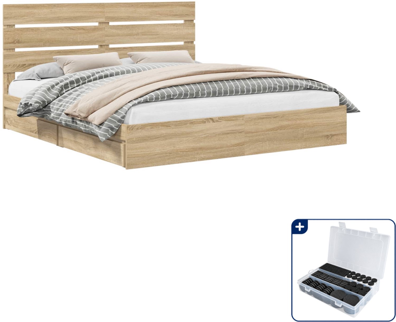 vidaXL bedframe met lade - Kingsize - 180 x 200 cm - sonoma eiken - Inclusief antikrasvilt 177-delig Wit