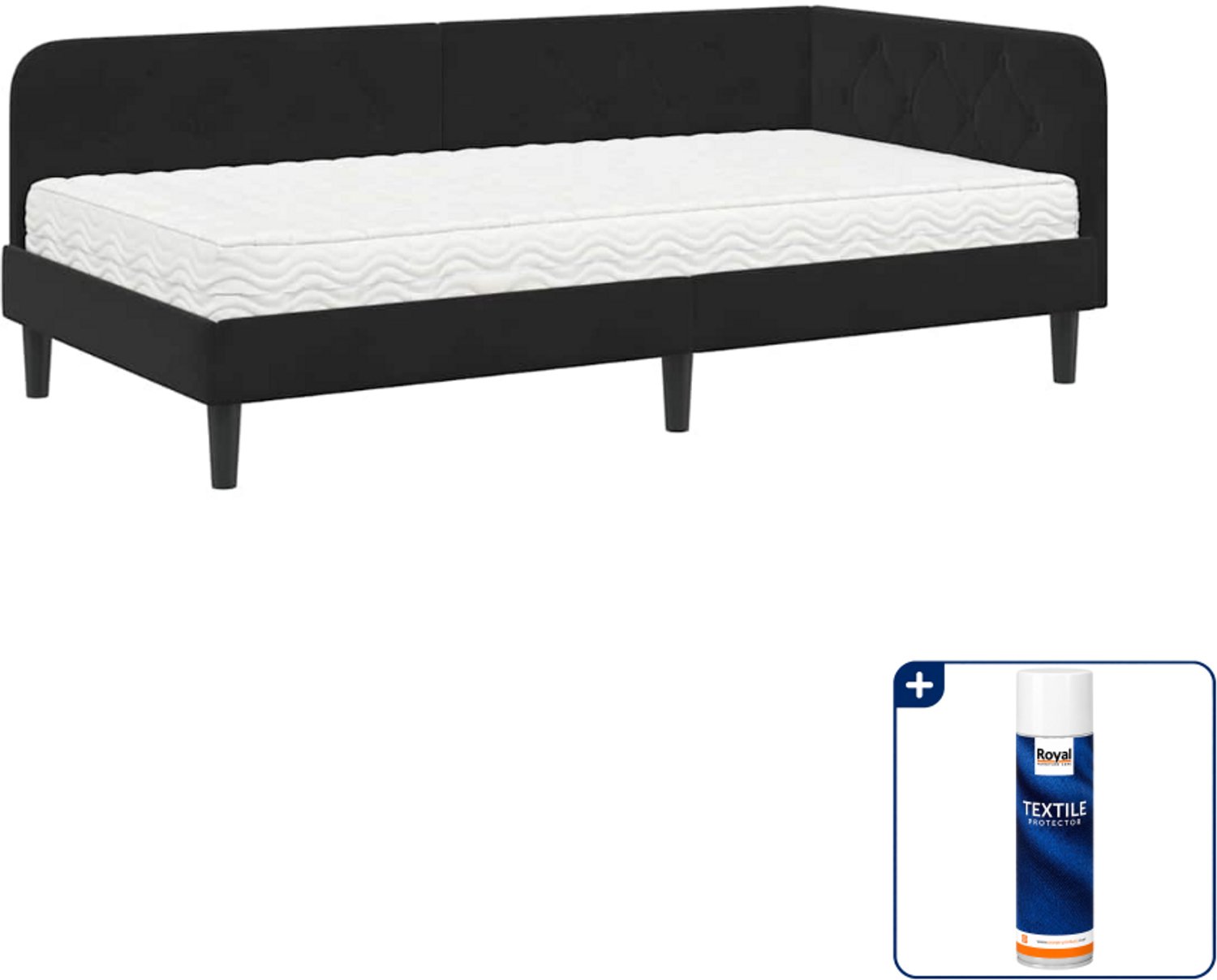 vidaXL hoekbedframe - 90 x 190 cm - fluweel - zwart - Inclusief textielbeschermer 500 ml Lichtgrijs
