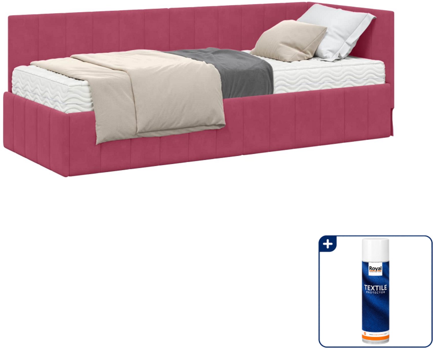 vidaXL hoekbedframe met matras 2 st - 80 x 200 cm - fluweel - wijnrood - Inclusief textielbeschermer 500 ml Lichtgrijs