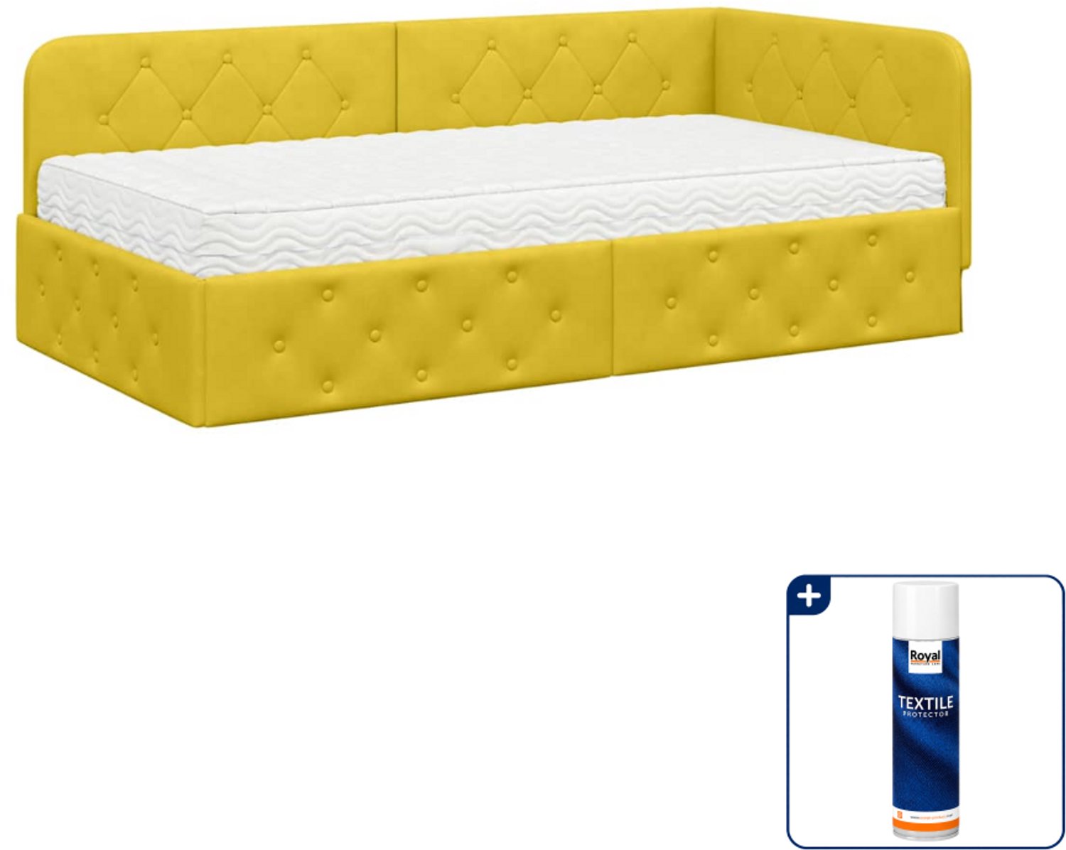 vidaXL hoekbedframe - 100 x 200 cm - fluweel - geel - Inclusief textielbeschermer 500 ml Zwart