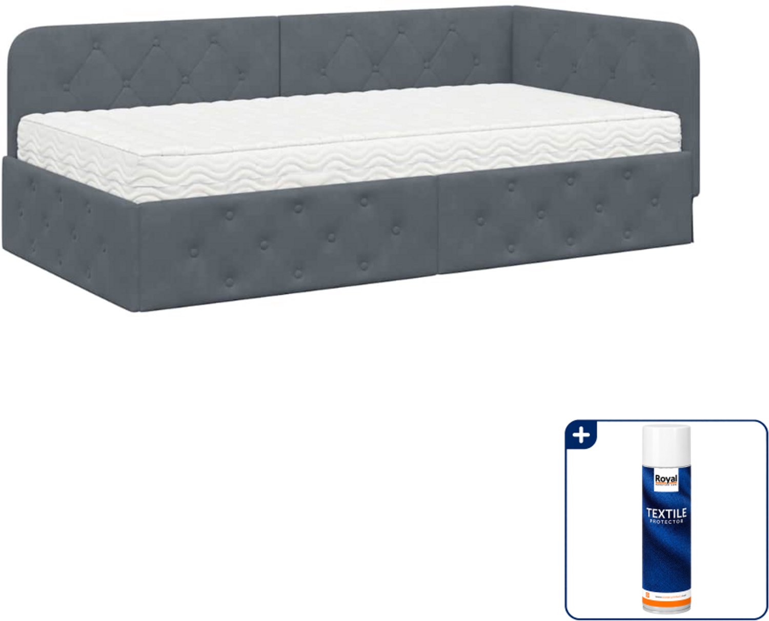 vidaXL hoekbedframe - 100 x 200 cm - fluweel - donkergrijs - Inclusief textielbeschermer 500 ml Zwart