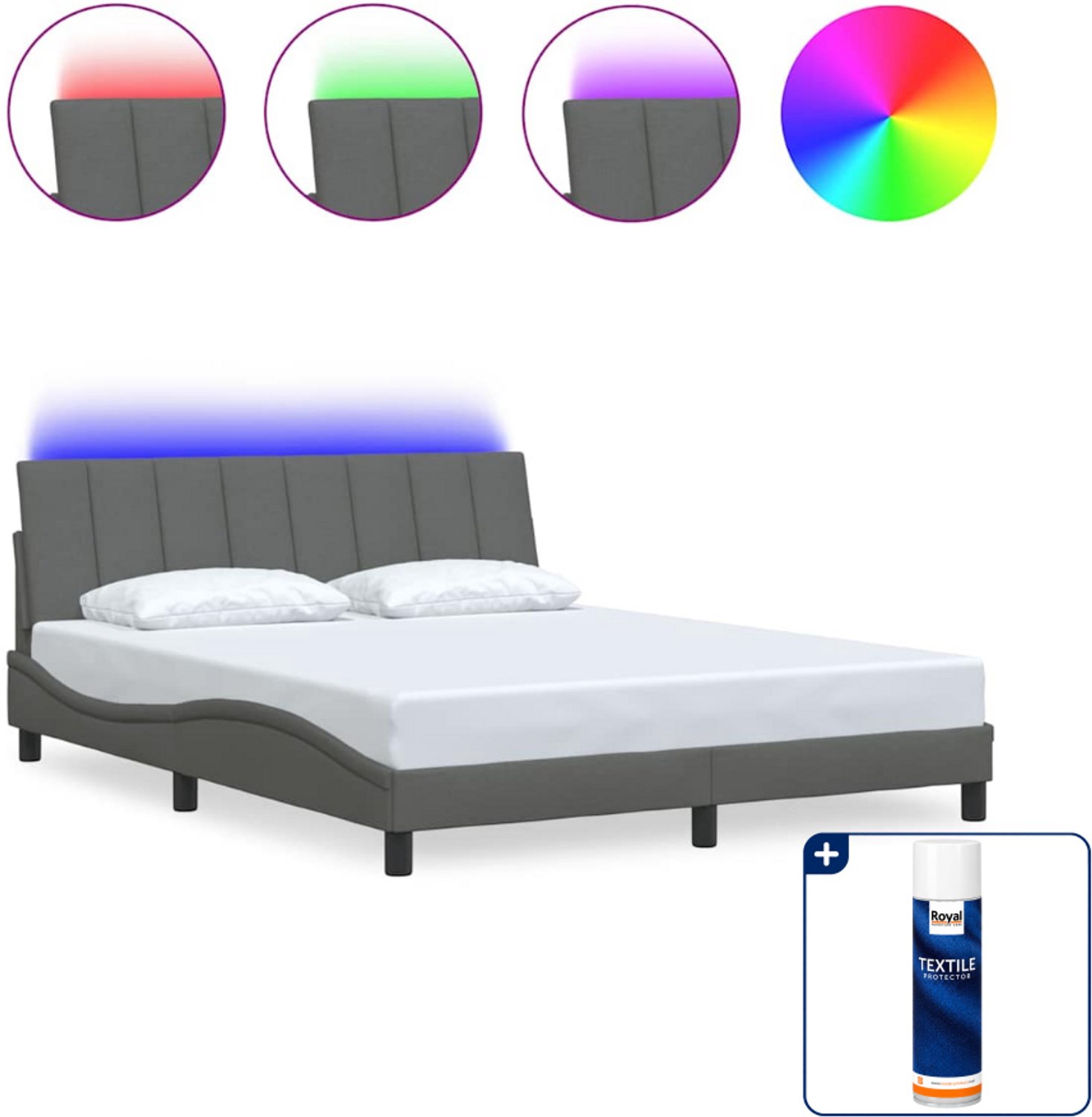 vidaXL Bedframe Dover Queensize - 160 x 200 cm - donkergrijs - Inclusief textielbeschermer 500 ml Bruin