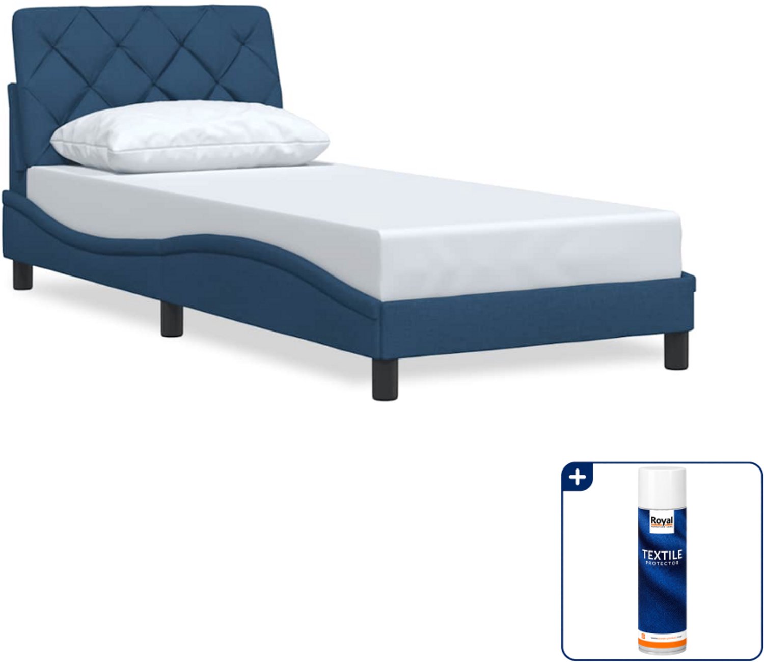 vidaXL bedframe - 90 x 200 cm - stof - blauw - Inclusief textielbeschermer 500 ml Zwart
