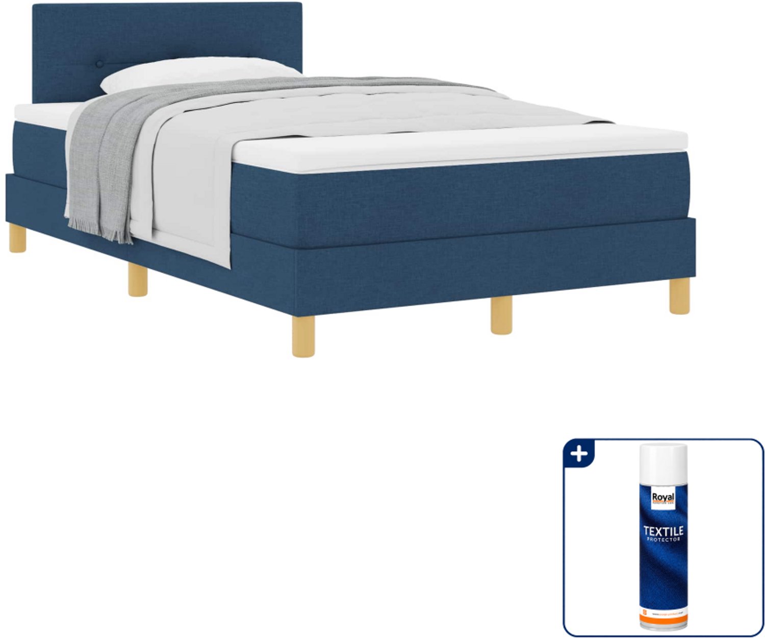 vidaXL boxspringbed - 120 x 190 cm - stof - blauw - Inclusief textielbeschermer 500 ml