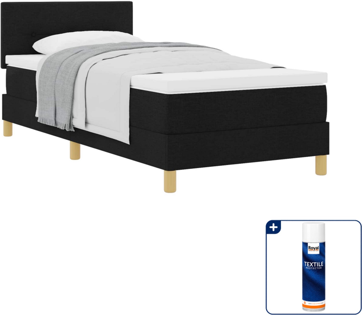 vidaXL boxspringbed - 90 x 200 cm - zwart - Inclusief textielbeschermer 500 ml
