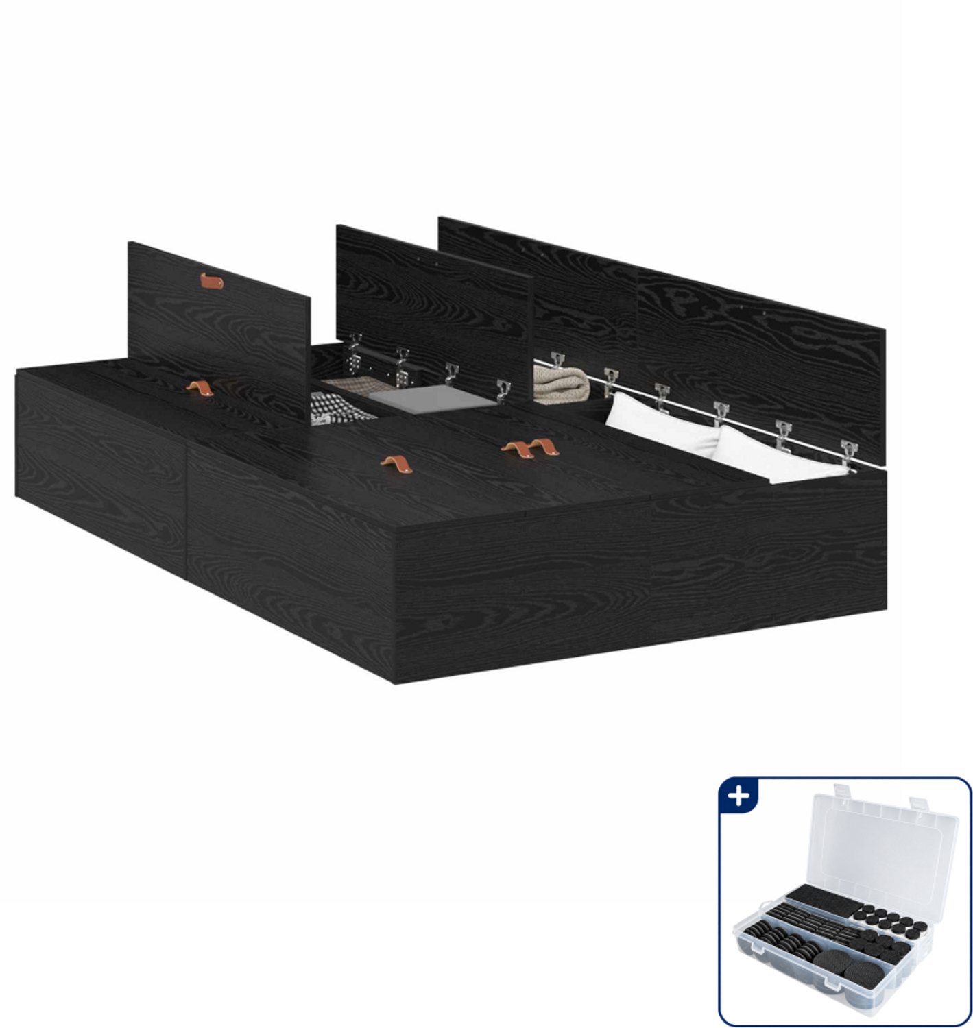 vidaXL opbergbedframe - 120 x 200 cm - zwart eiken - Inclusief antikrasvilt 177-delig