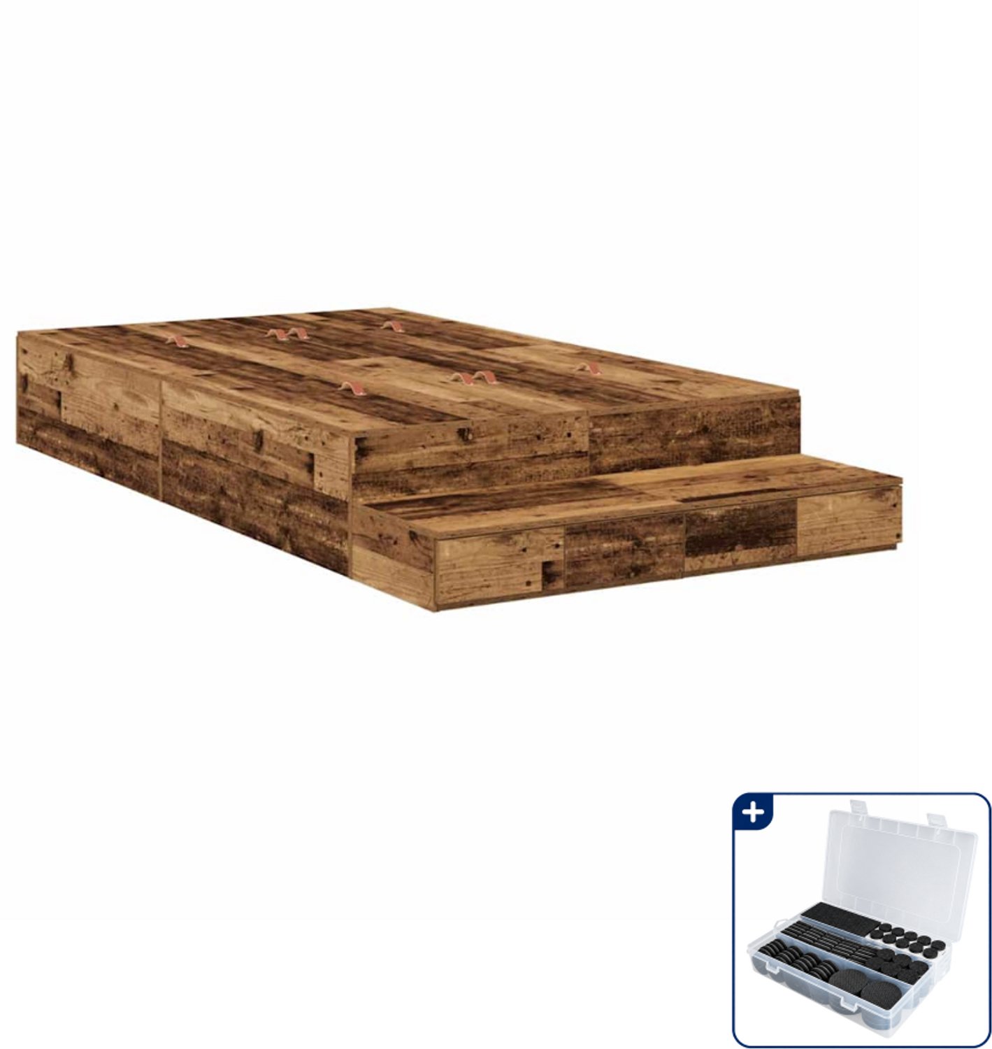 vidaXL opbergbedframe - 120 x 200 cm - bewerkt hout - oud hout - Inclusief antikrasvilt 177-delig Bruin