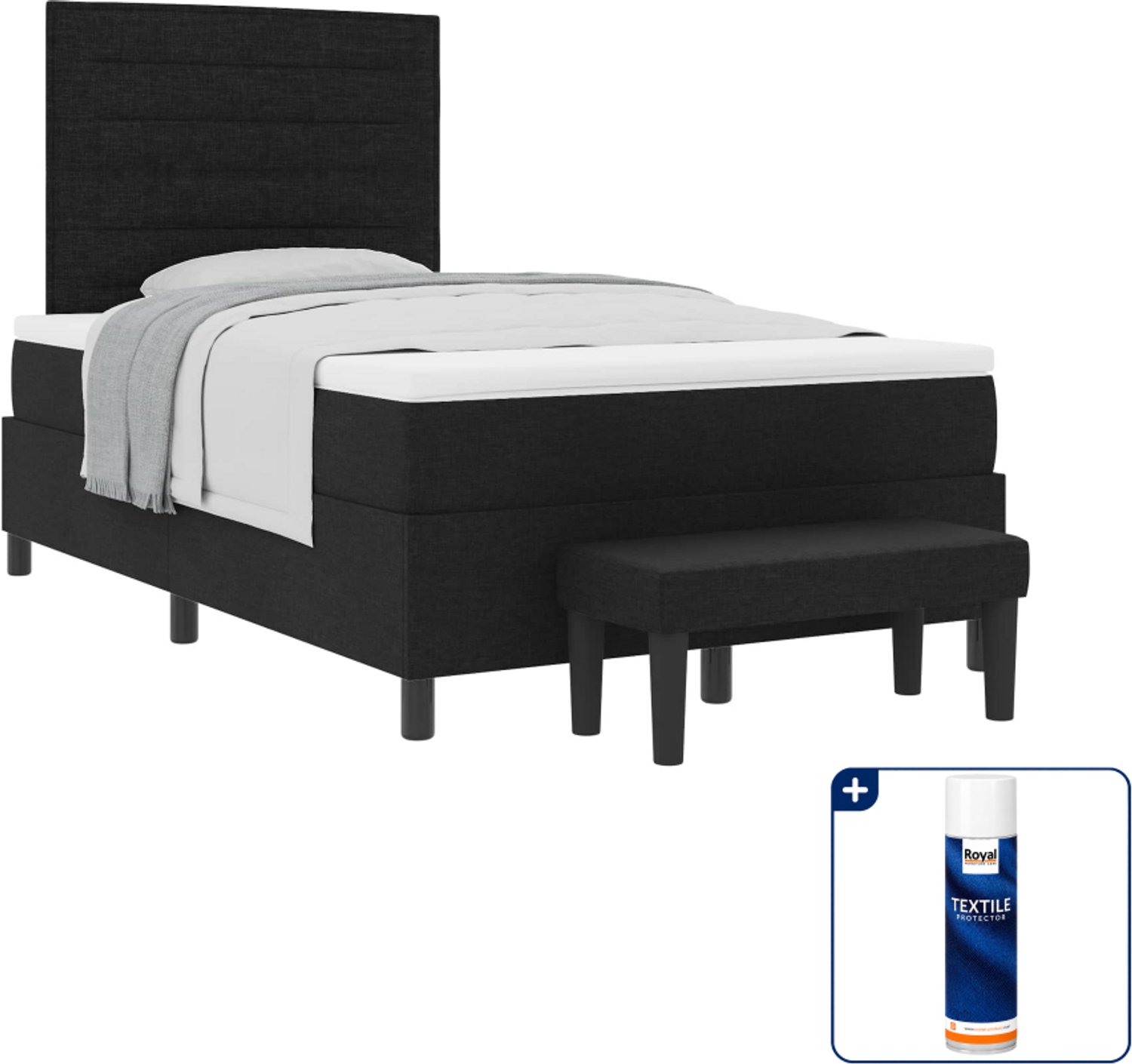 vidaXL boxspringbed - 120 x 190 cm - zwart - Inclusief textielbeschermer 500 ml