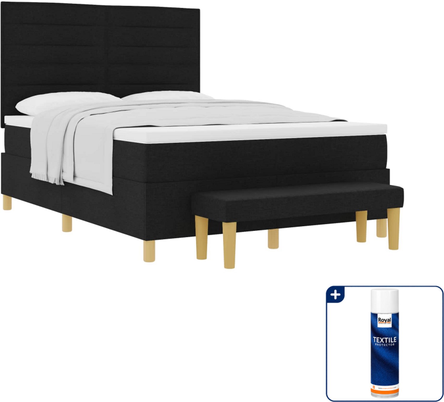 vidaXL boxspring met matras en bank - 140 x 190 cm - zwart - Inclusief textielbeschermer 500 ml Bruin