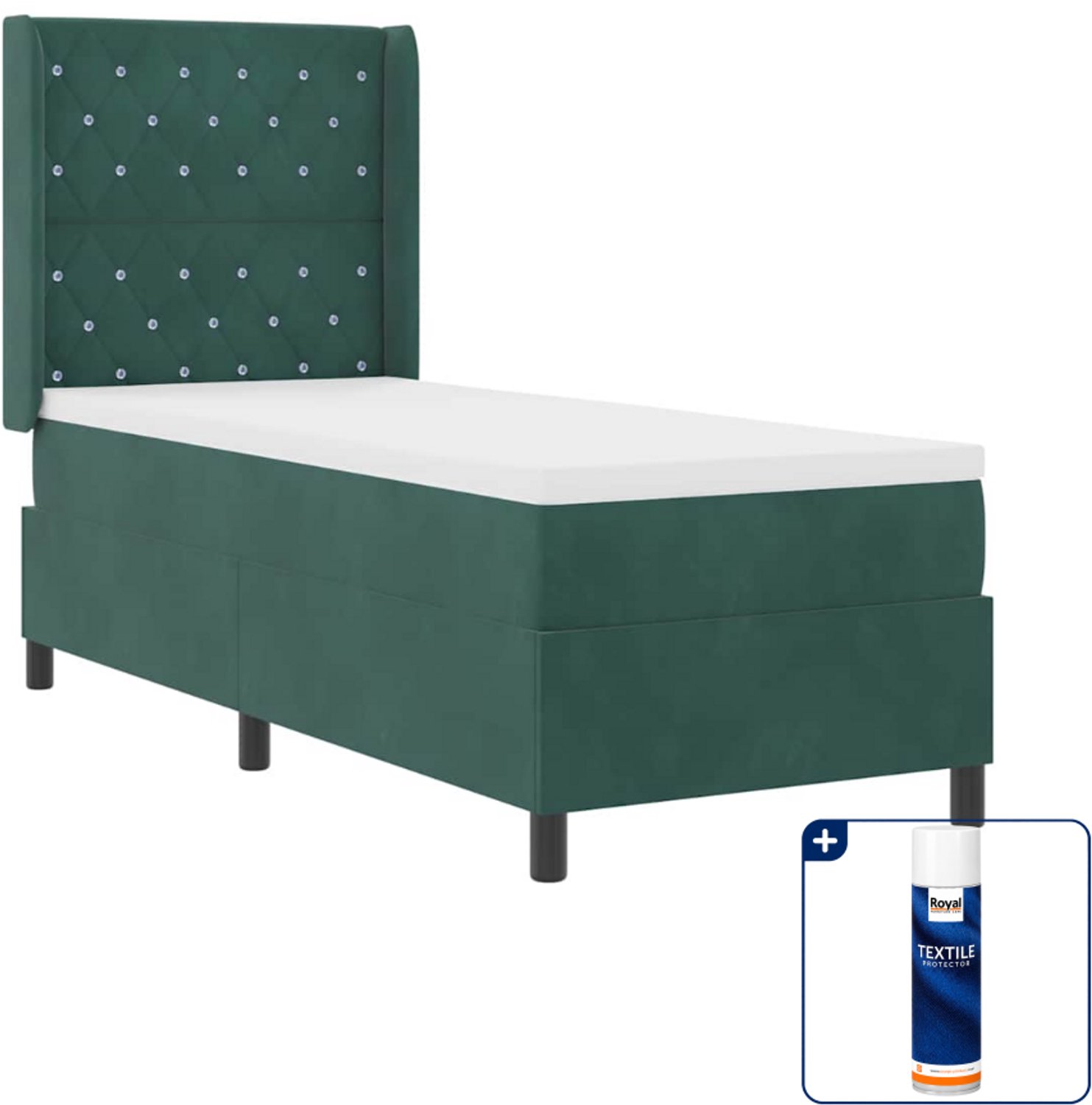 vidaXL boxspringbed met matras met LED - 80 x 200 cm - donkergroen - Inclusief textielbeschermer 500 ml