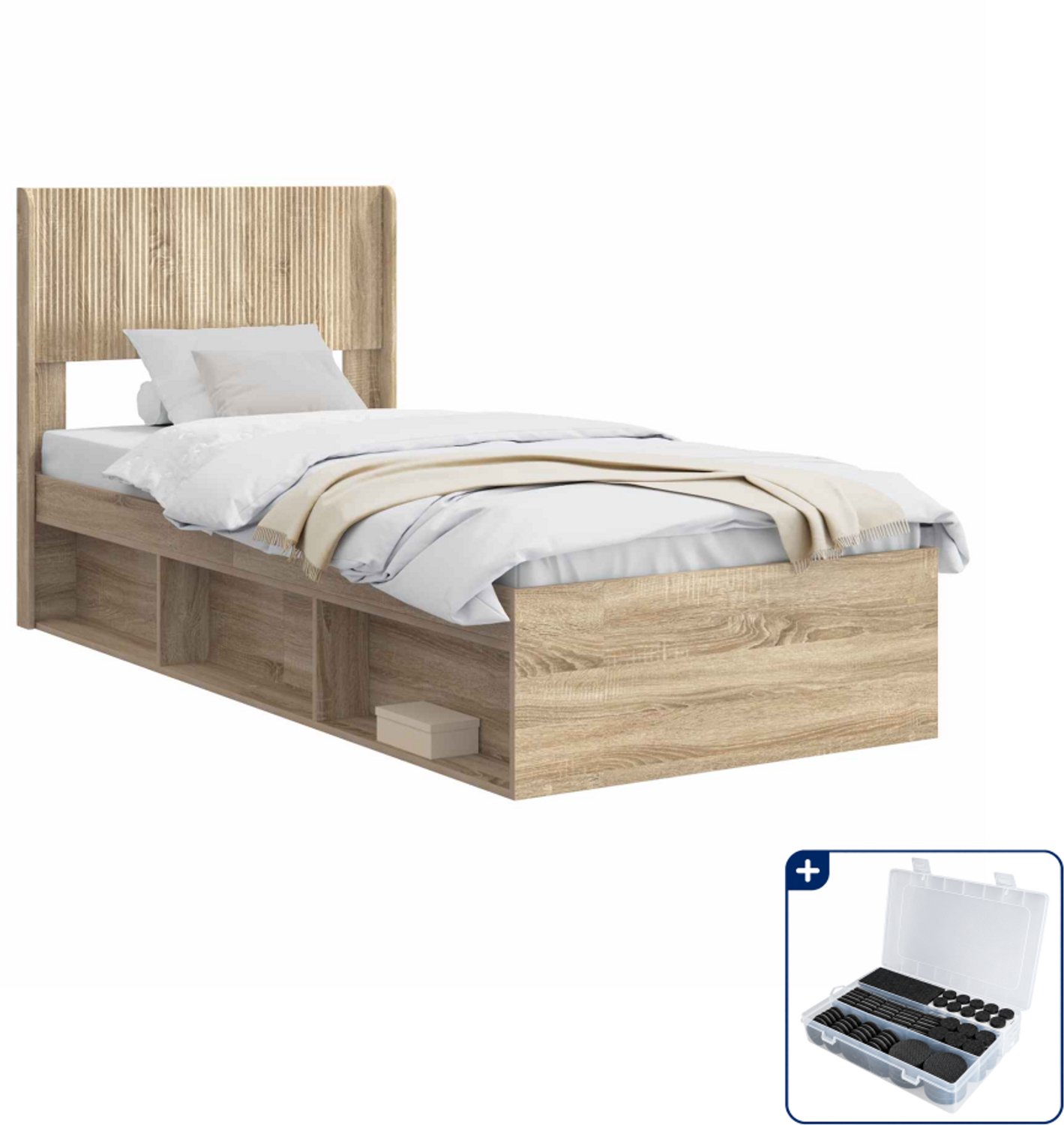 vidaXL bedframe met opbergruimte - 75 x 190 cm - sonoma eiken - Inclusief antikrasvilt 177-delig Bruin