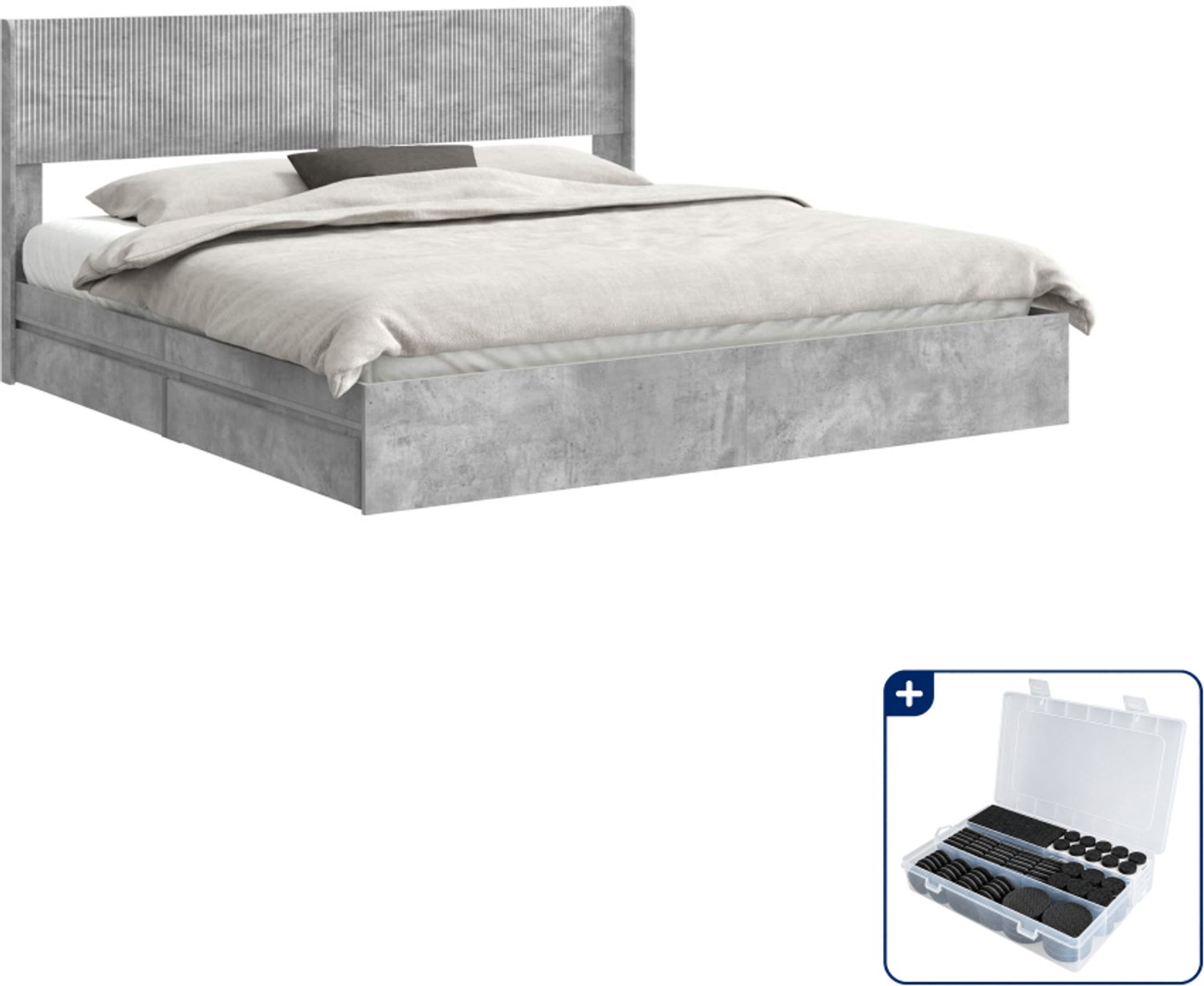 vidaXL Bedframe met opbergruimte - 203 x 203 cm - betongrijs - Inclusief antikrasvilt 177-delig Lichtgrijs