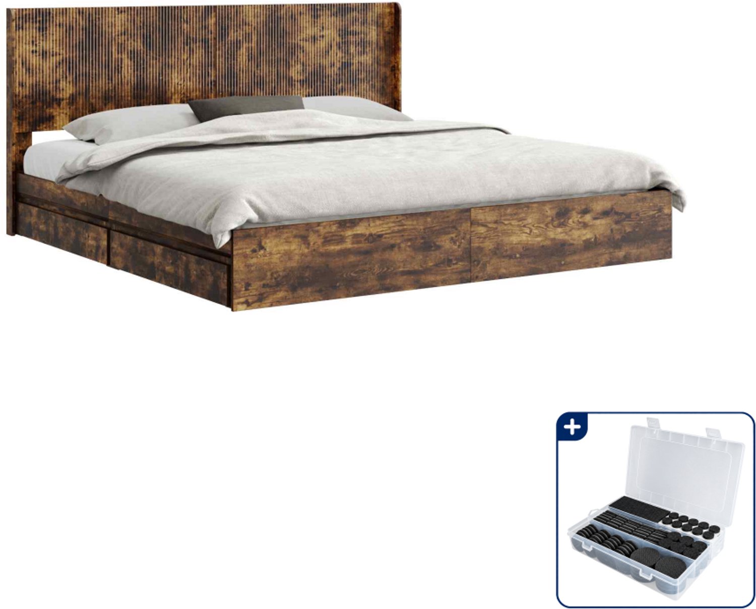 vidaXL bedframe - Kingsize - 180 x 200 cm - gerookt eiken - Inclusief antikrasvilt 177-delig Bruin
