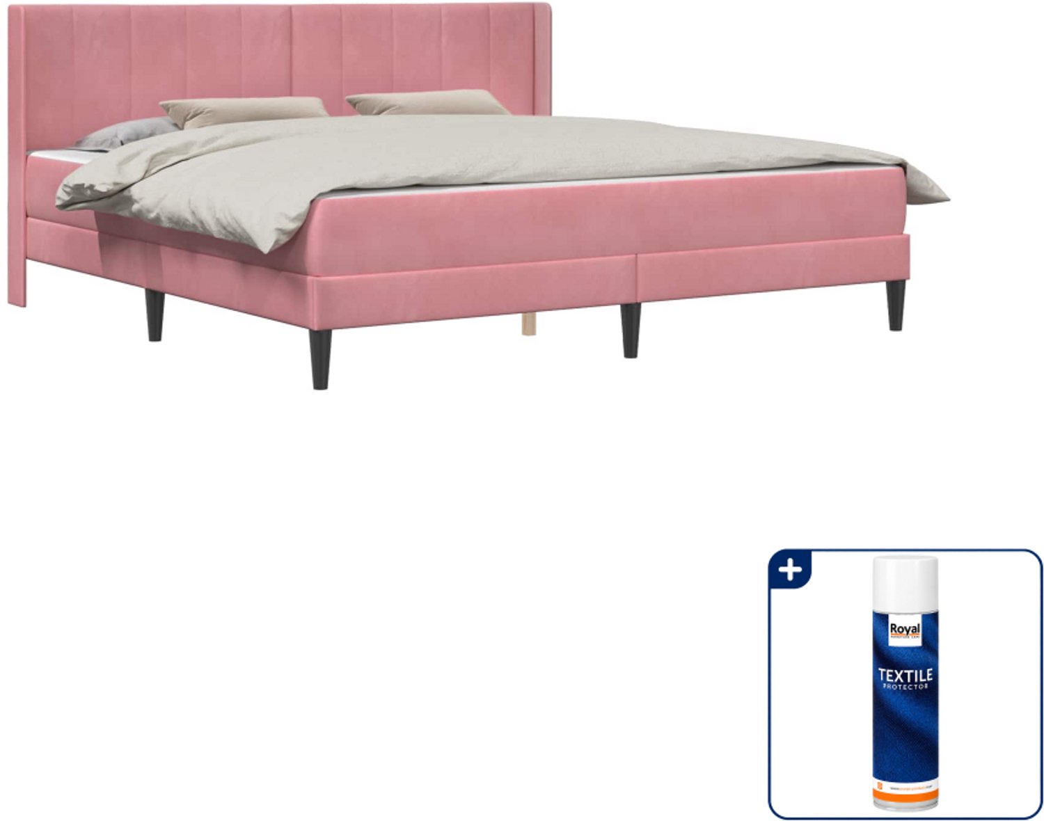vidaXL Bed met matras Kingsize - 180 x 200 cm - fluweel - roze - Inclusief textielbeschermer 500 ml