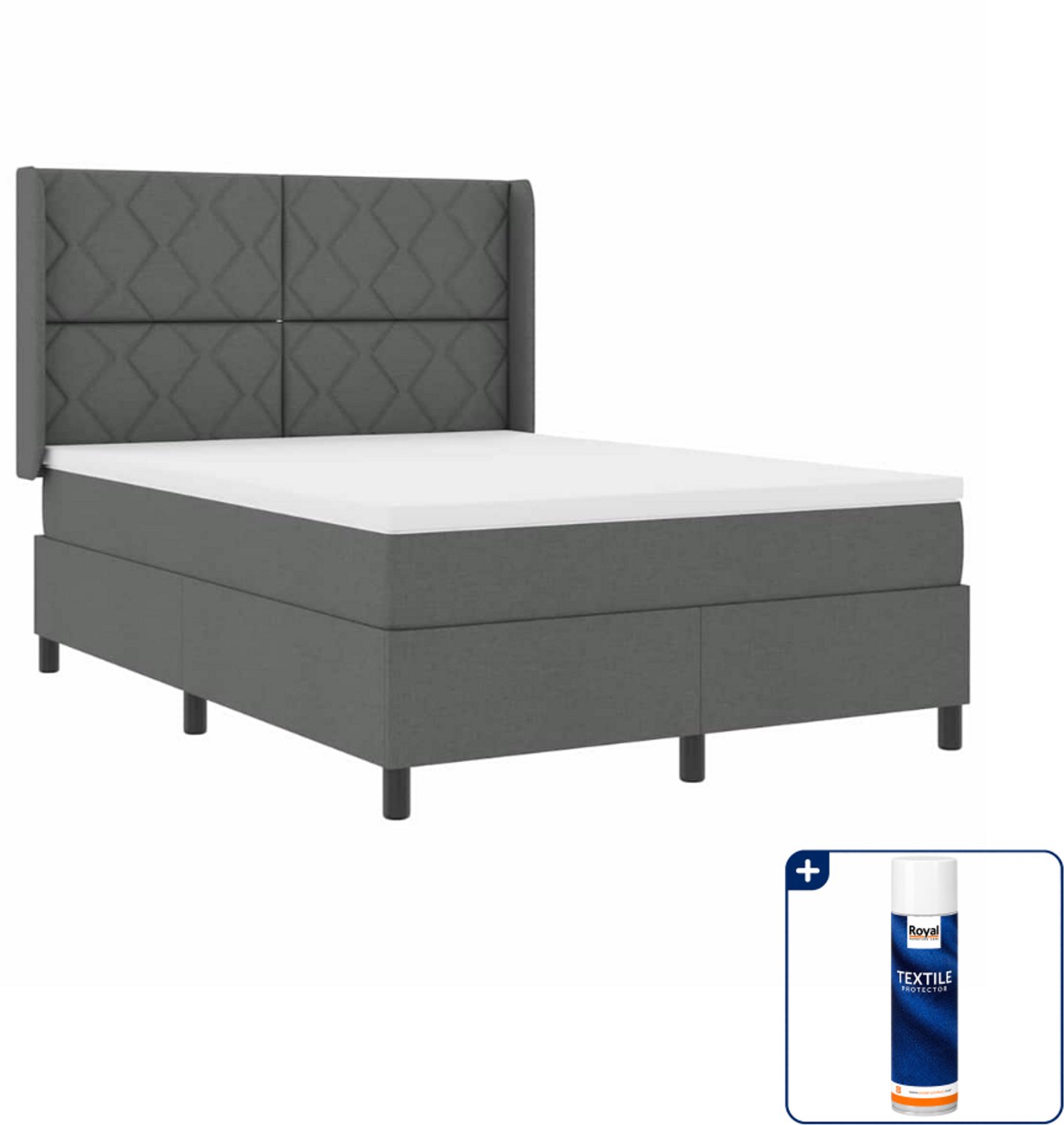 vidaXL LED boxspring Small double - 140 x 200 cm - donkergrijs - Inclusief textielbeschermer 500 ml